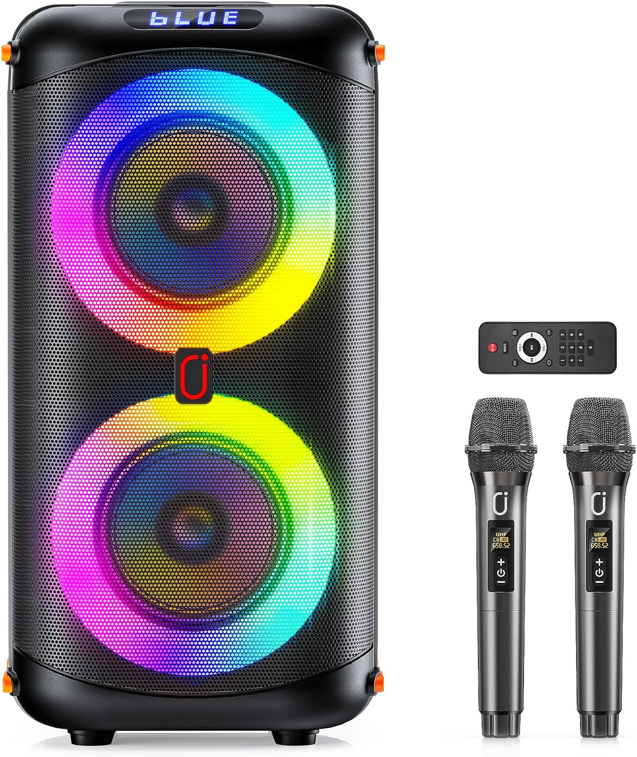 Karaoke Machine with 2 Wireless Microphones, Portable Bluetooth 5.3 Karaoke Speaker for Home Party Outdoors, PA System for Adults (T27)