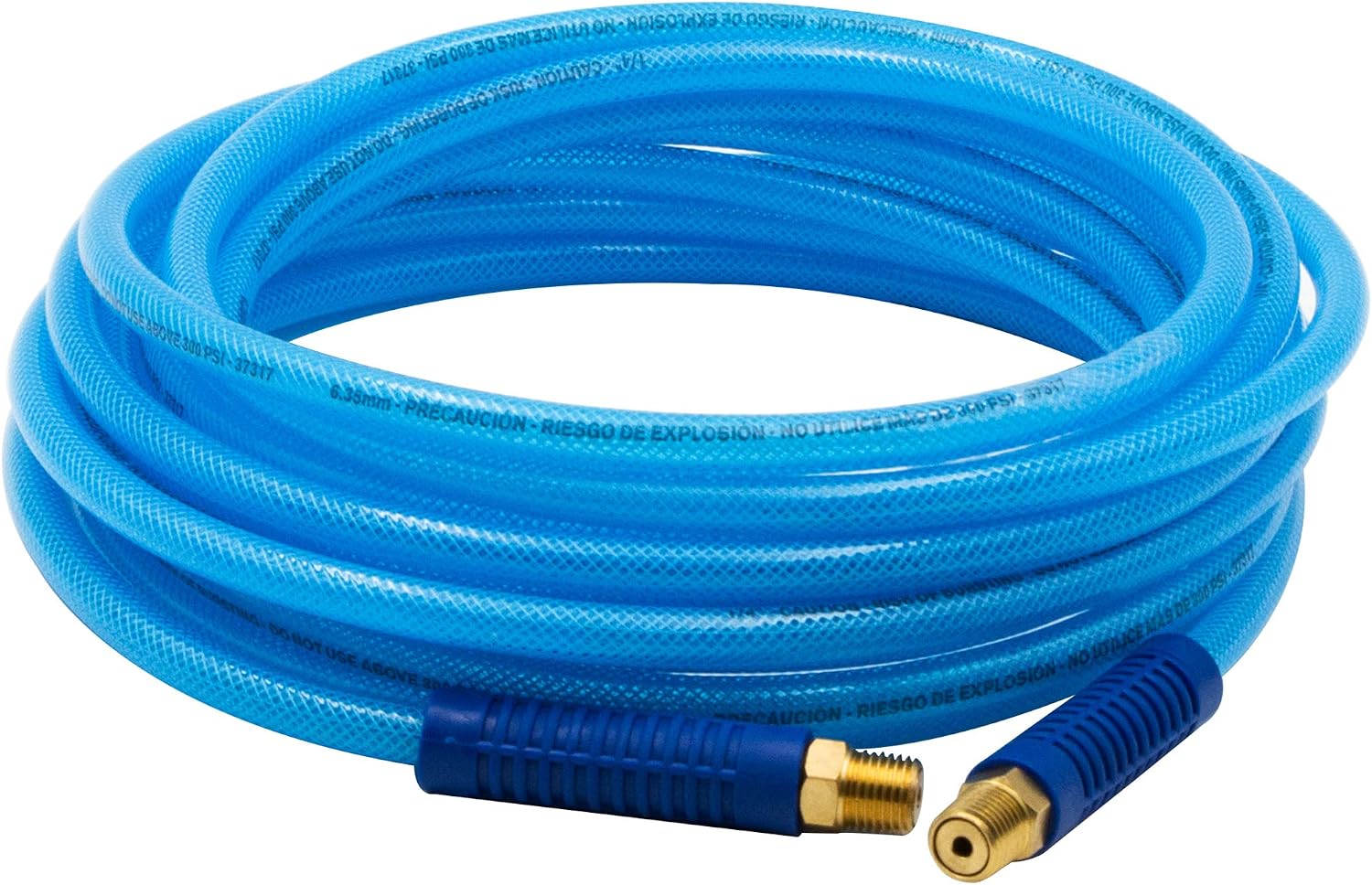 FIXSMITH-Reinforced-Polyurethane-Air-Hose,1/4 Inch x 25 Feet,300 PSI,1/4" MNPT Brass Swivel End Fittings & Bend Restrictors,Lightweight Air Hose for Easy Carrying & Stays Flexible in Cold Weather,Blue