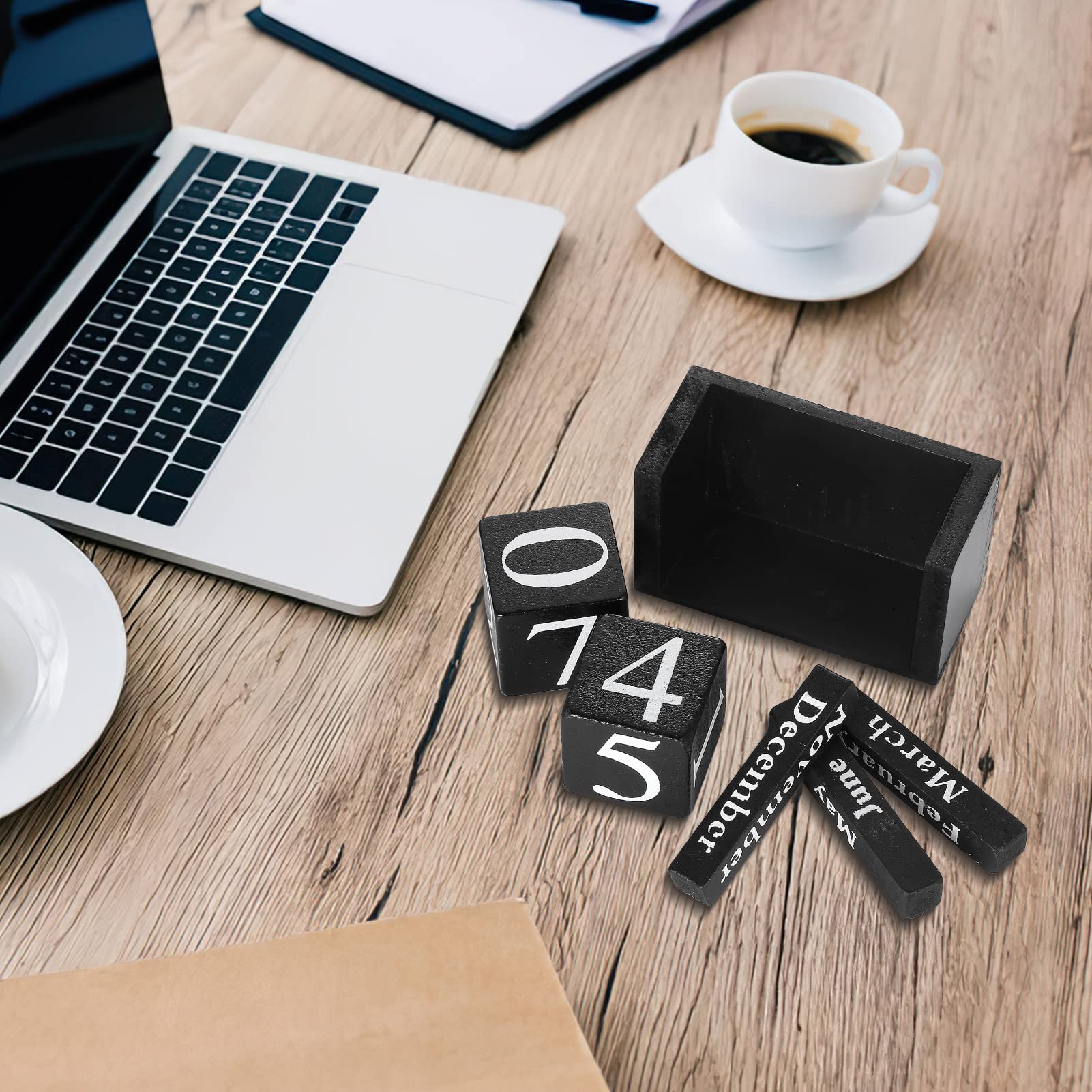 Clic-And-Get - Calendrier Perpétuel Cube En Bois (Blanc Ou Gris) - Design Maison De Campagne - Pour Bureau Ou Cuisine - 11x16x8 Cm