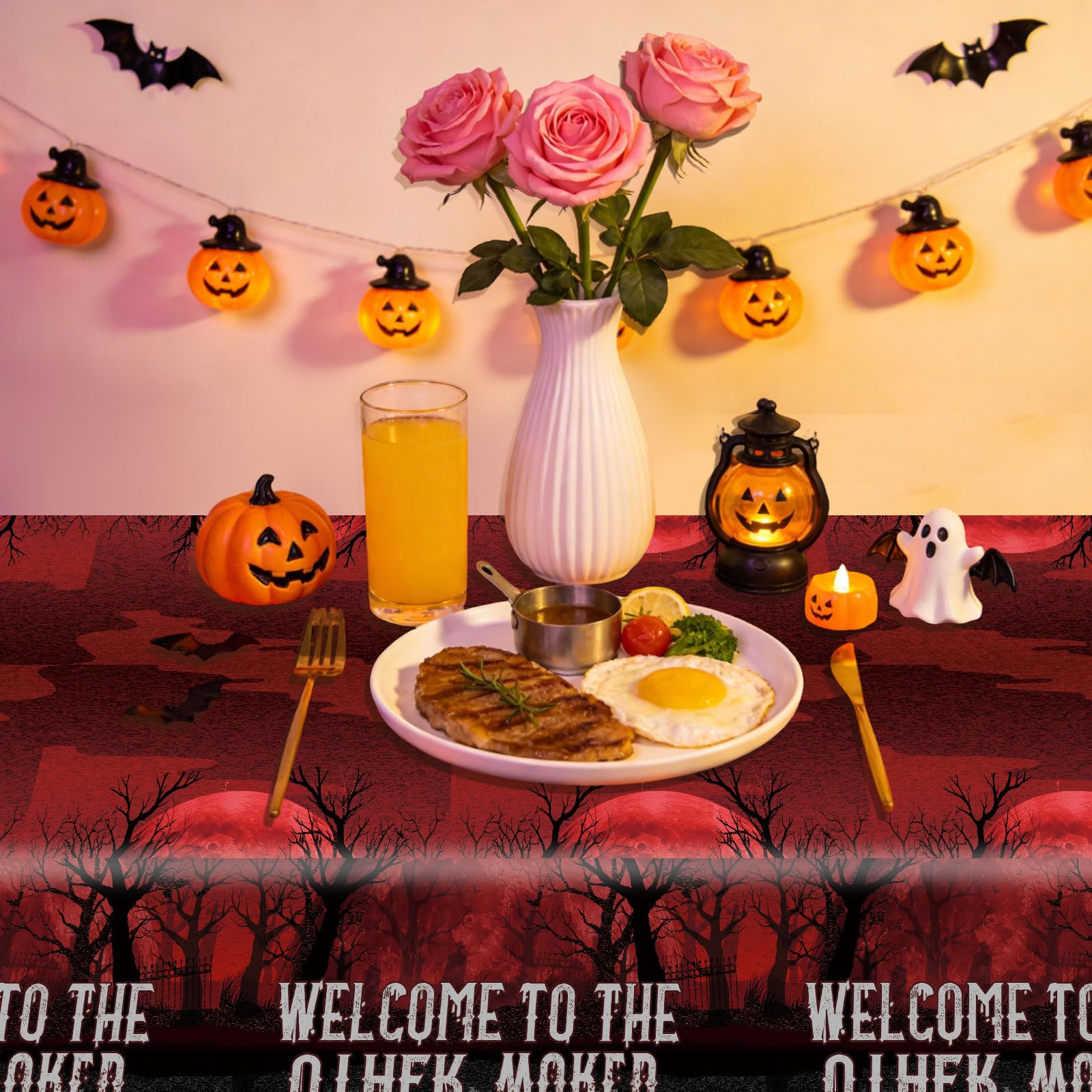 3pz Welcome To The Other World Tovaglia, 137x274cm Spaventoso Invertire Demone Tavolo Coperture per Compleanno Halloween & Invertire Festa Stanza Parete Decorazione Forniture & Foto Accessori