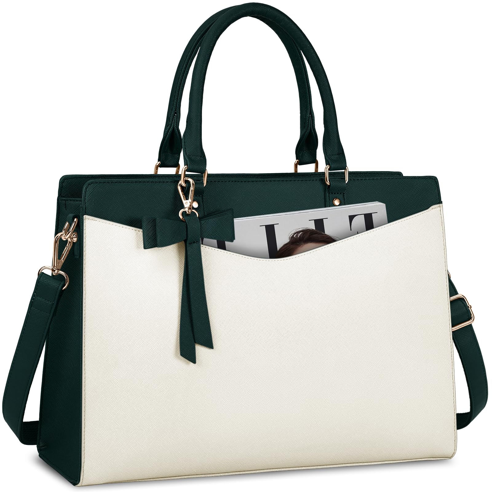 RAINSMORE Laptop Bag for Women 15.6 Inch PU Leather Laptop Tote Bag Professional Business Office Briefcase Waterproof Work Bag Computer Tote Bag Large Lightweight Handbag Shoulder Bag