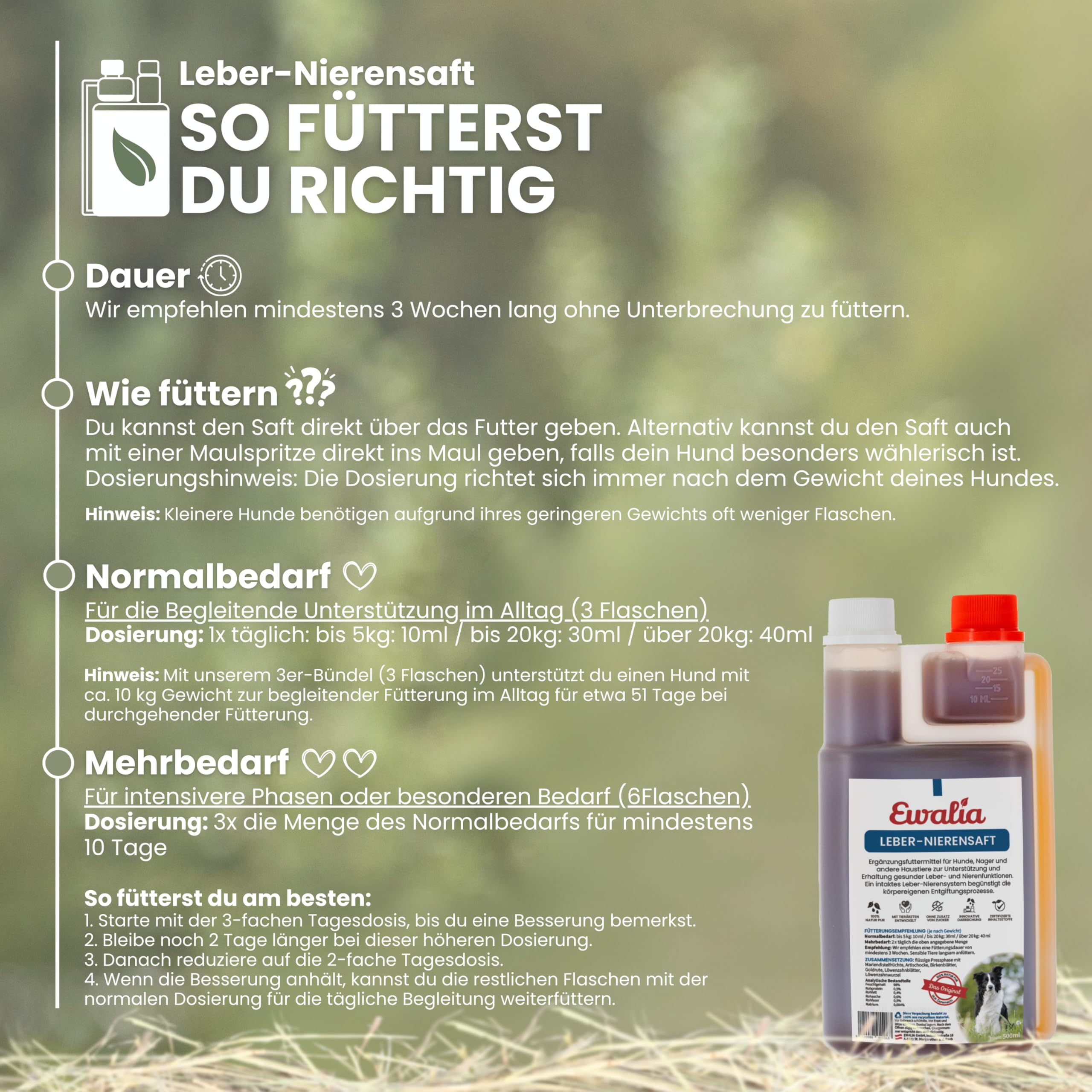 EWALIA Leber-Nierensaft | 500 ml | Ergänzungsfuttermittel für Hund & andere Haustiere | Mit Mariendistel