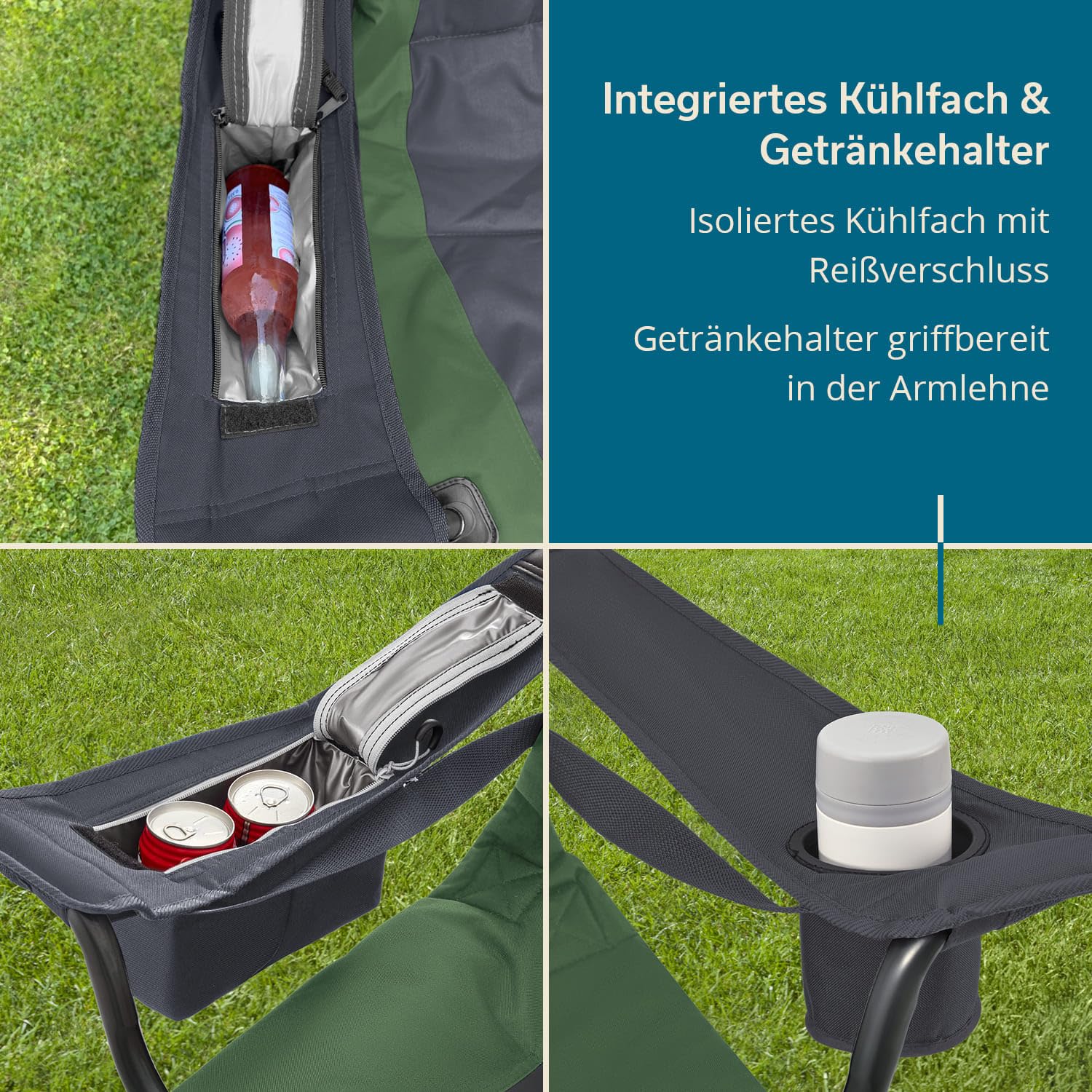 Skandika Campingstuhl Relax Comfort | Bequemer Klappstuhl mit Getränkehalter und Kühlfach, bis max. 160 kg, klappbar, leicht | Faltstuhl für Camping, Zelten, Festival, Angeln