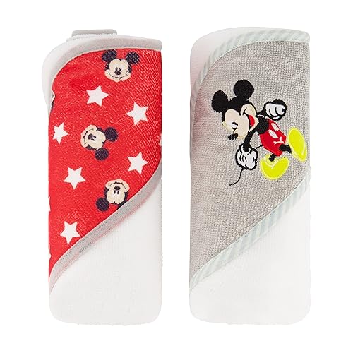 Disney Cudlie Baby Boy Mickey Mouse - Paquete de 2 toallas enrolladascon capucha con estampado de estrellas pequeñas