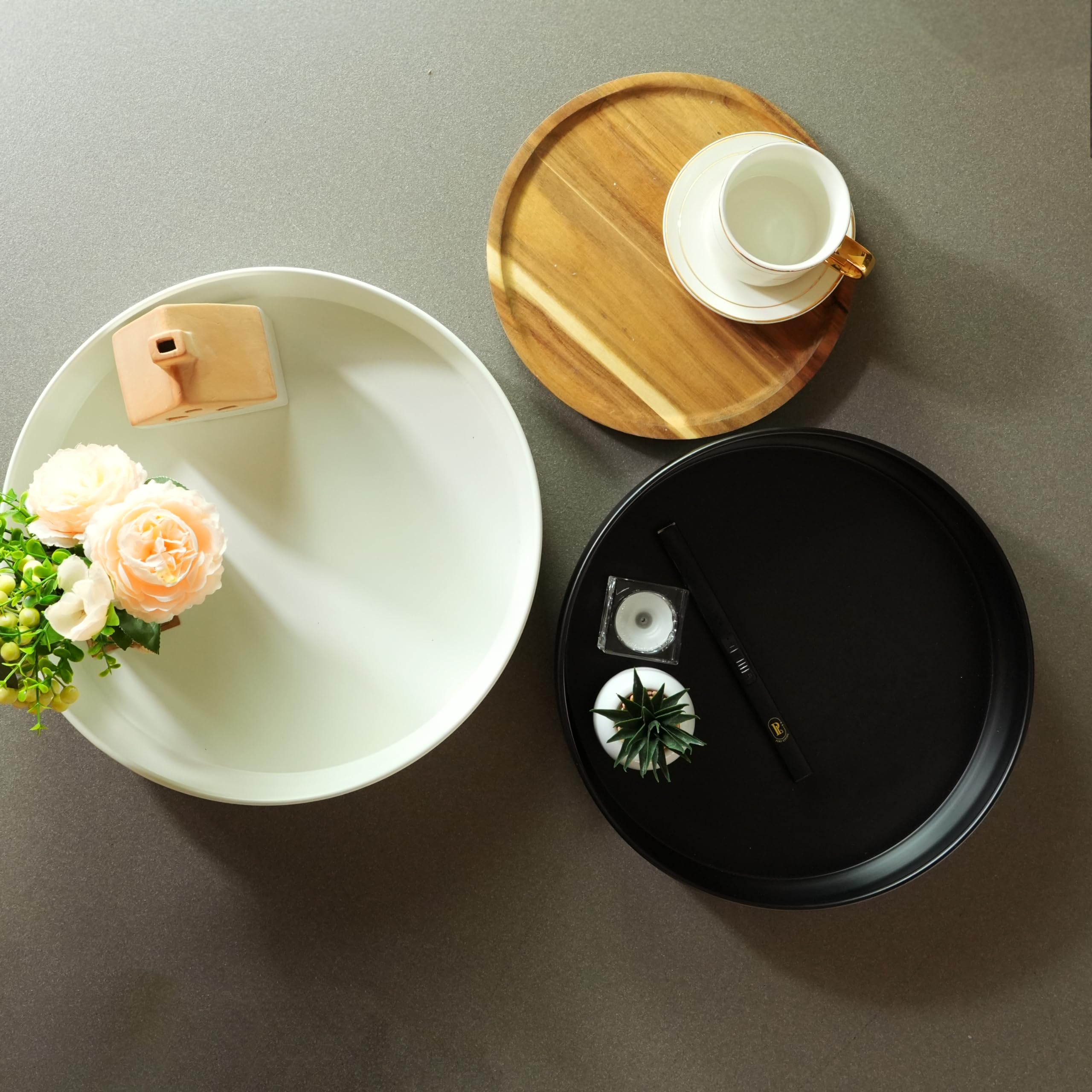 Serviertablett Metall Schwarz 20cm Kerzenteller Organizer Schwarzes Metall Tablett Rund 20cm - Deko Tablett Für Kosmetik, Kerzen & Desserts - Mattes Design Schwarzes Tablett