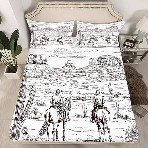 Erosebridal Sábana bajera ajustable de vaquero, tamaño individual, desierto americano del oeste salvaje, rústico, dibujado a mano, para decoración