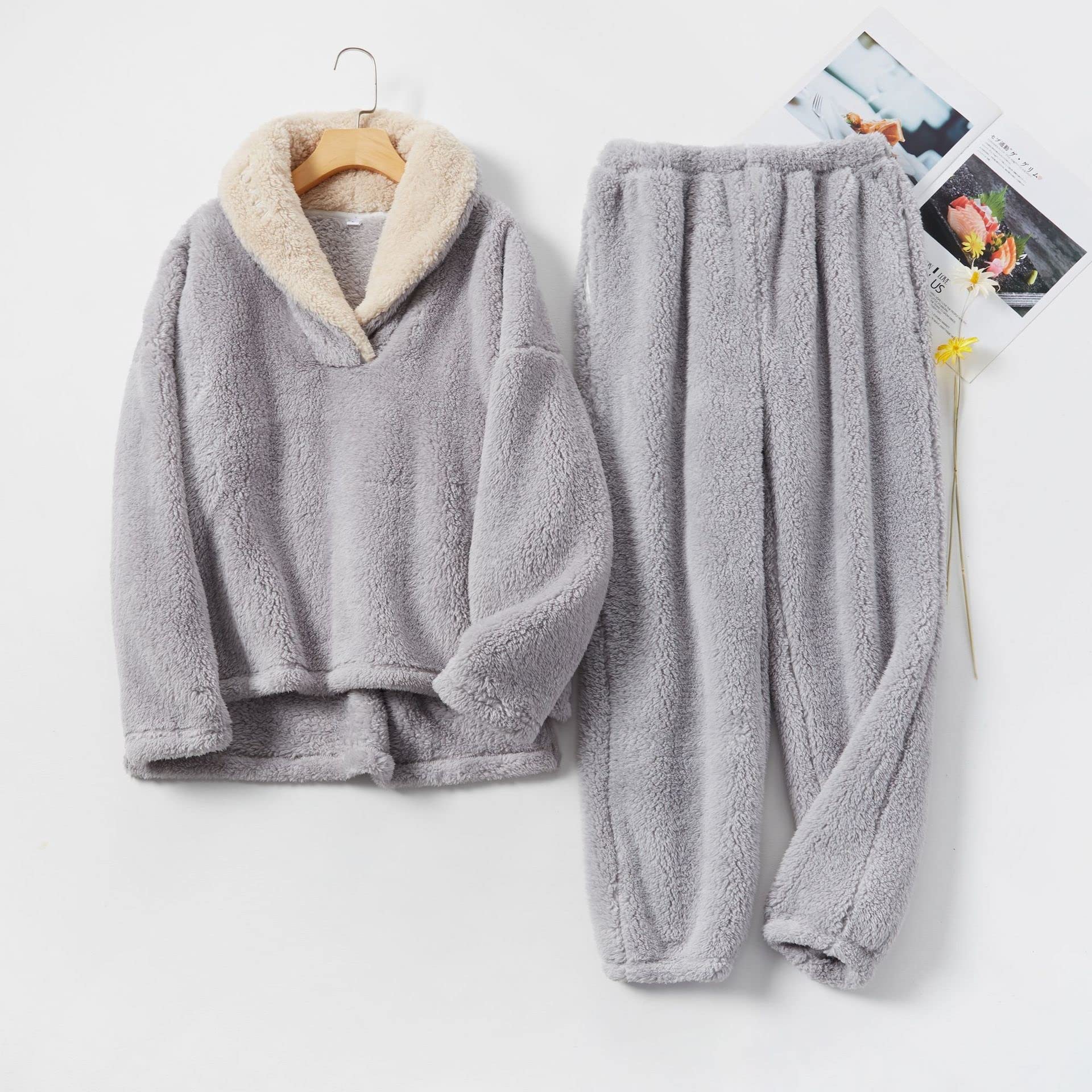 Conjunto de Pijamas de Invierno Pijamas de Franela para Mujer Otoño y Cálido Traje de Terciopelo de baño de Coral Ropa de Dormir para Mujer Batas (Color : B, Size : M Code)