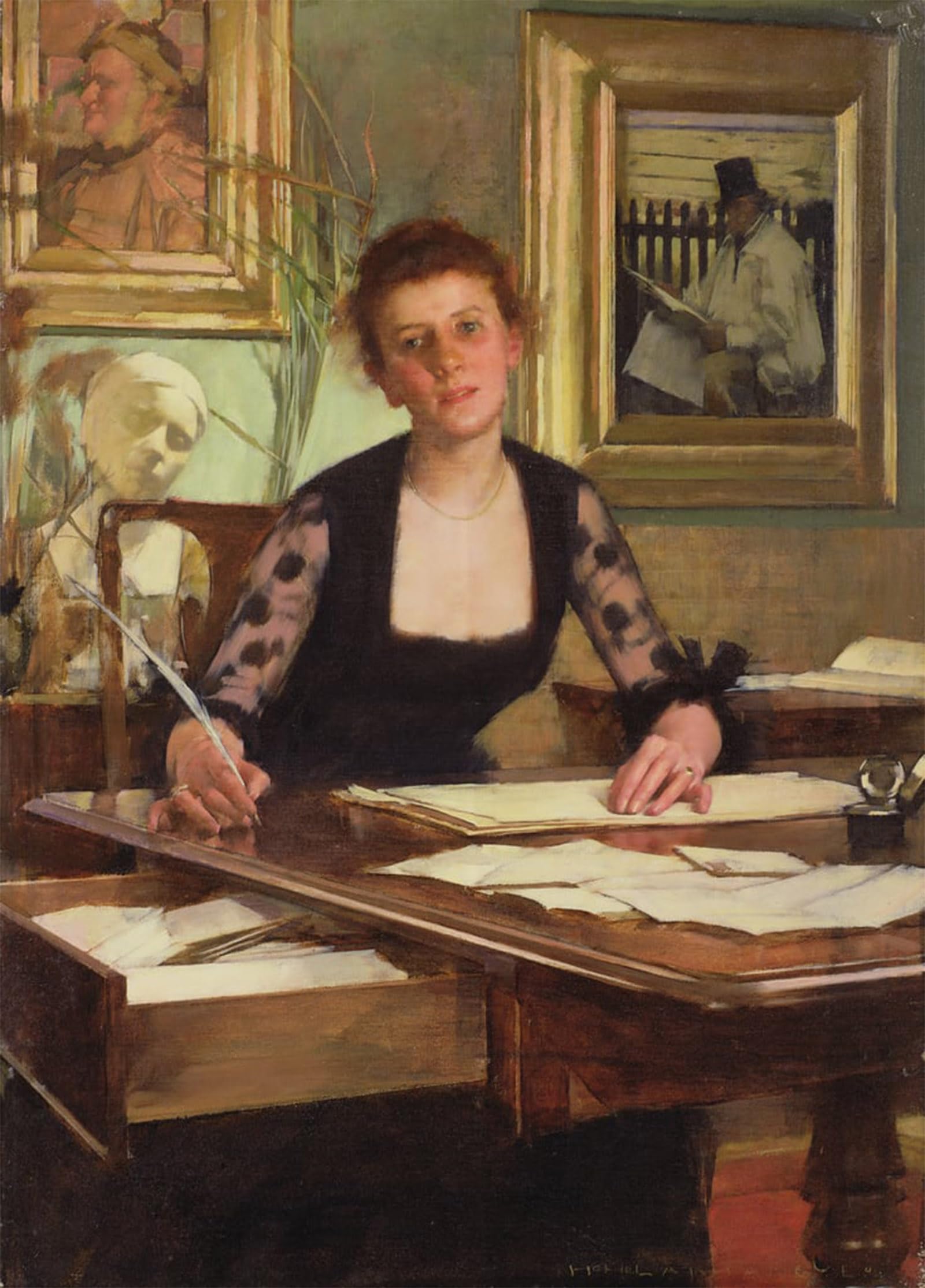 RZHRHJES Retro Picture Portrait Oil Painting Modern Wall Artwork Portrait of the Artists Wife by Henry Herbert La Thangue Canvas Poster for Office Decor 60x90cm