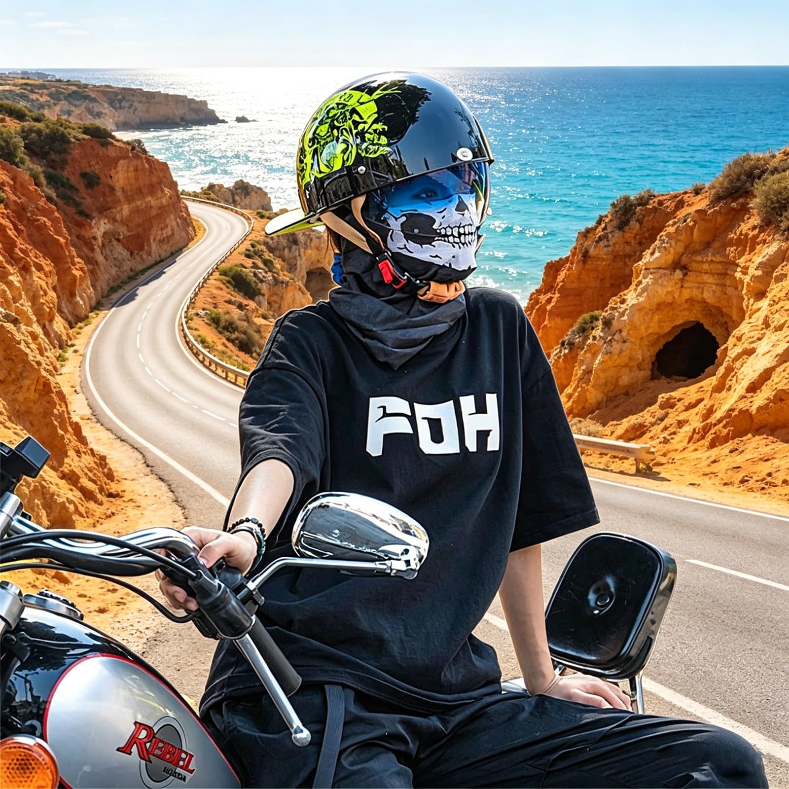 Heritage Kask Baseball ECE 22.06 Homologacja Półkask Retro Skuter Chopper | Półkask Czapka z Daszkiem ECE Homologacja, Skorupa ABS Lekka, Blenda + Maska Czaszka Gratis