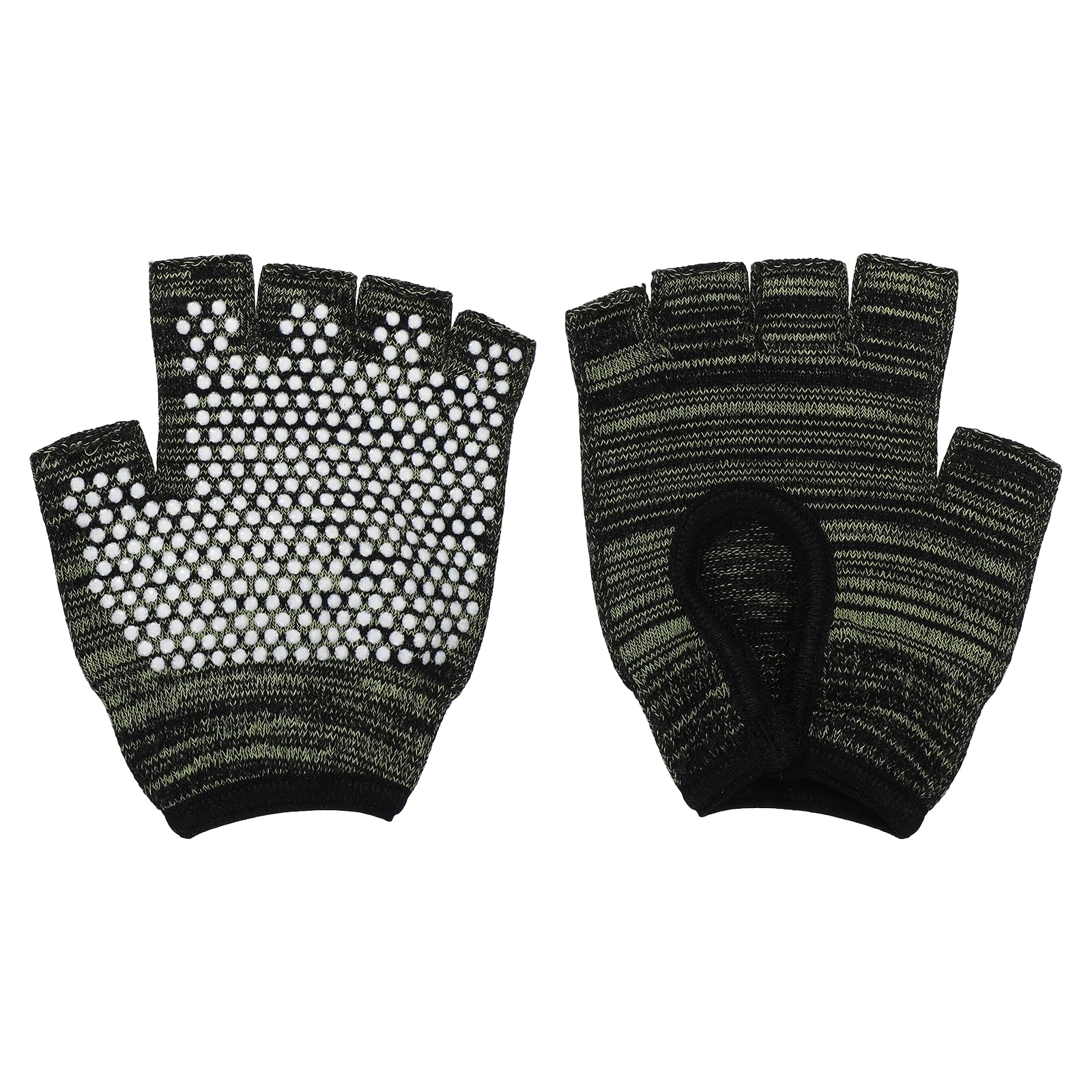YELARXI Yoga Gloves, Non Slip Fingerless Pilates Gloves Breathable Exercise Workout Mittens - Fitting For(Men Women Gym/Weight Lifting/Cycling/Training), Black Green