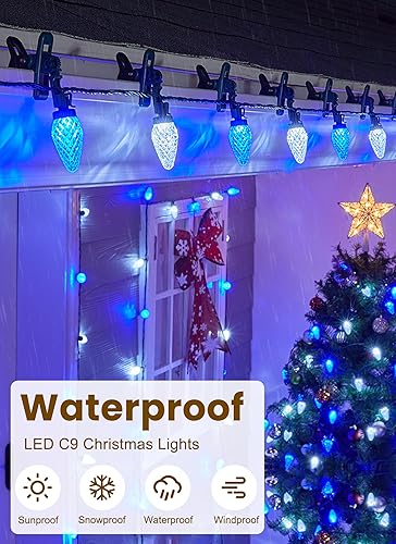 Miniatura 2 de Luces LED C9 de Navidad para exteriores, 68 pies, 100 luces LED con clips rápidos, grado comercial, extensibles, impermeables, luces de Navidad al