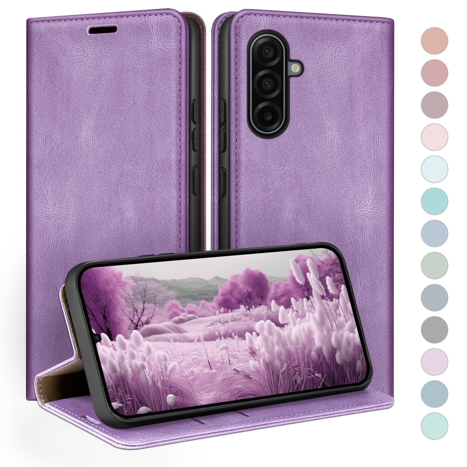Coque pour Samsung Galaxy A17 etui portefeuille lilas pour sorties