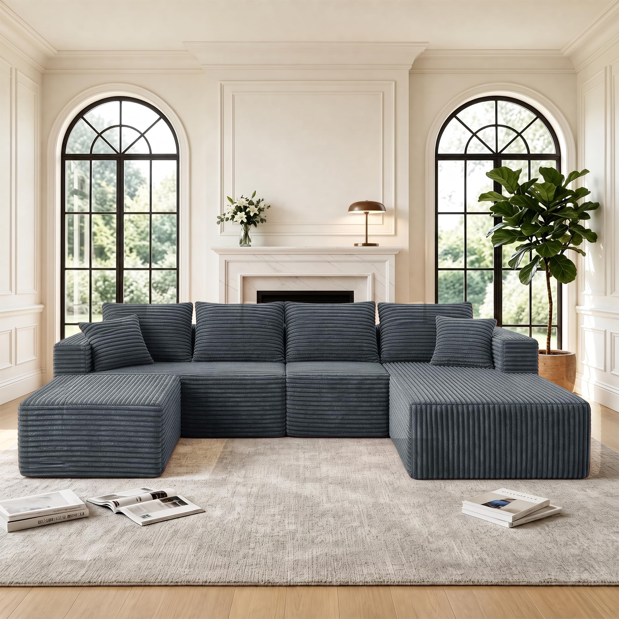 118 Inch Boneless U-Shaped Sectional Couch, Grey (Right Facing Chaise)
