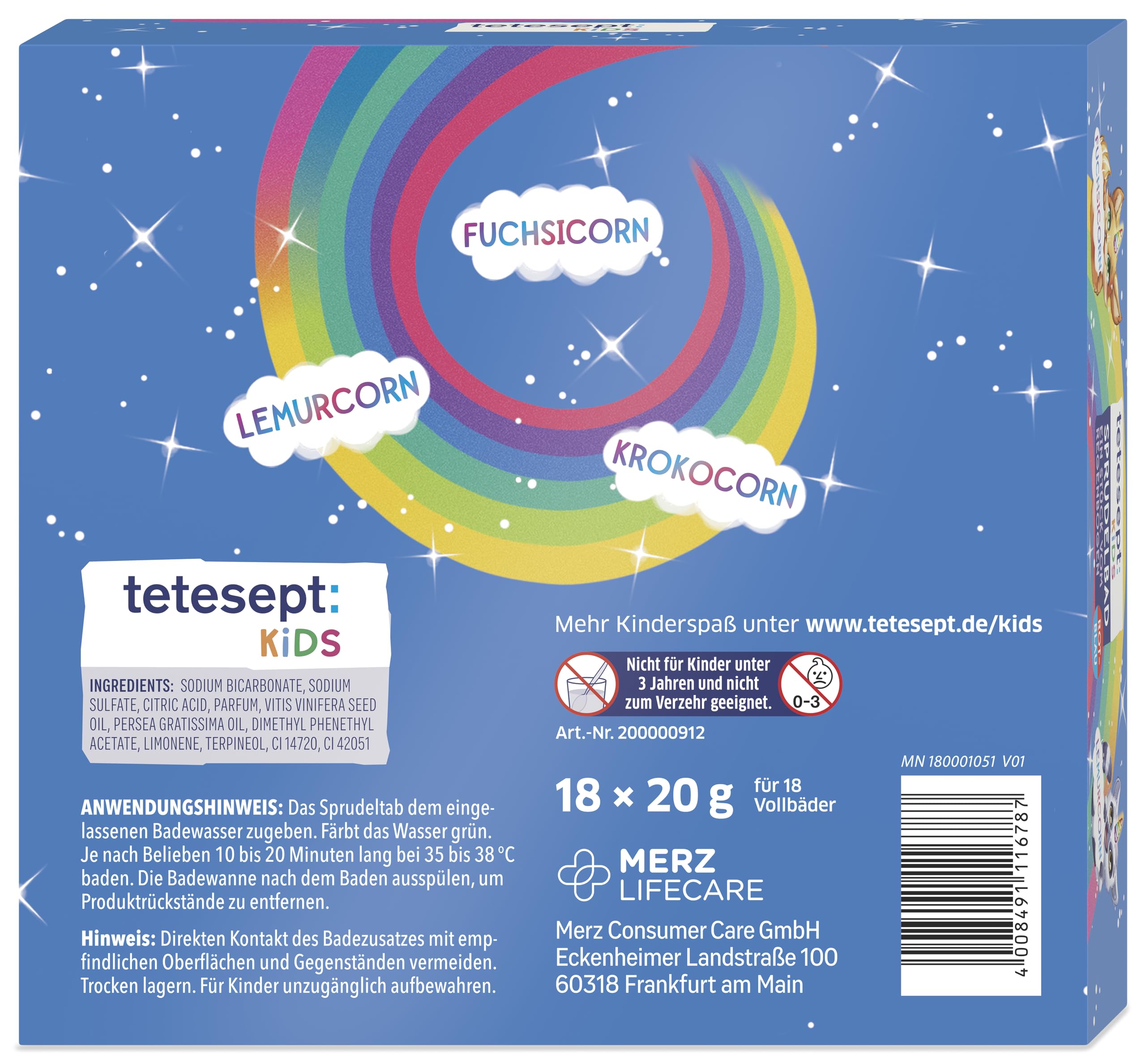 tetesept Kids kąpiel bąbelkowa tęczowa 18 x 20 g – dwukolorowe tabletki z bąbelkami farbują wodę na fioletowo – dodatek do kąpieli dla dzieci z ekscytującą pianką bąbelkową