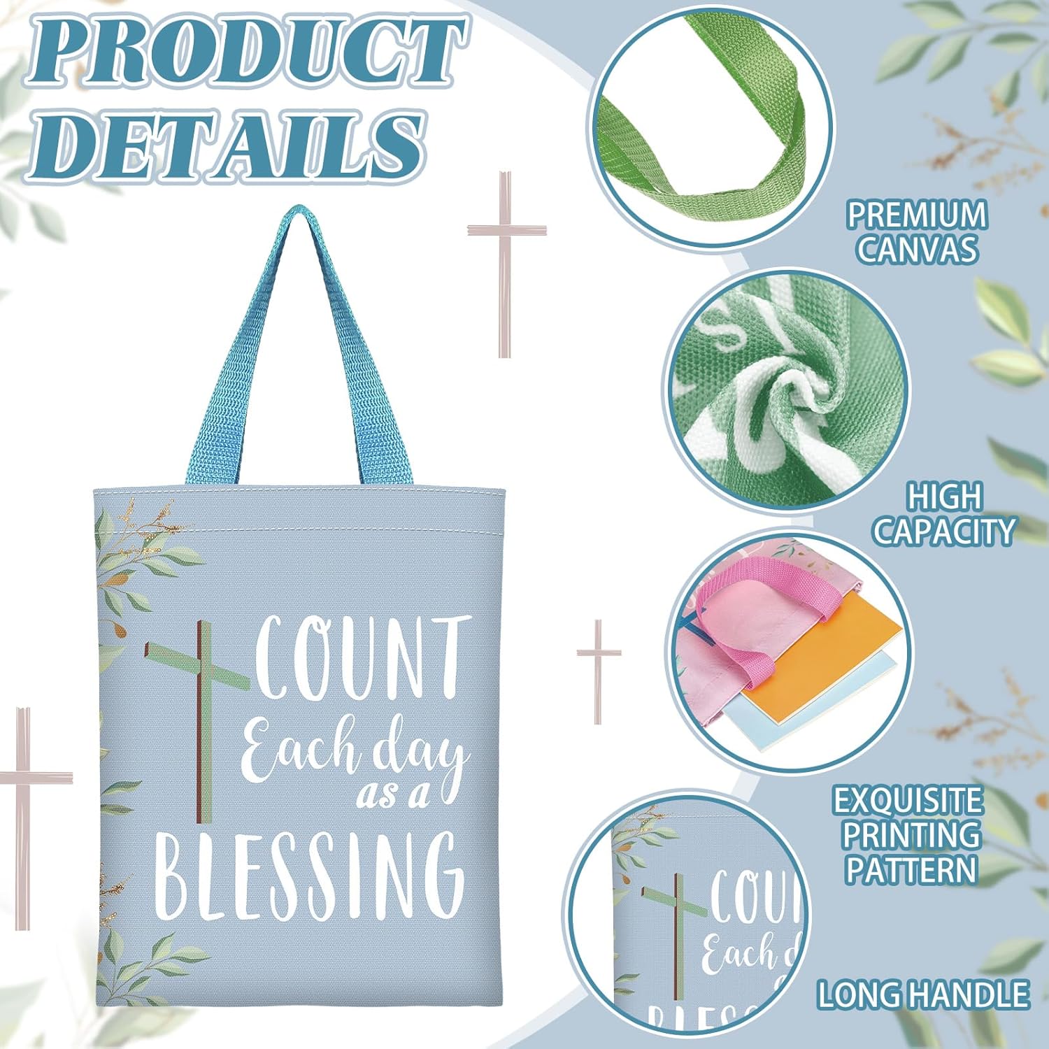 24 Pcs Christian Gift Bible Tote Bags for Women Religious Gift Small Bags Bulk 4 Colors Floral Christian Canvas Tote Religious Reusable Bible Verse Book - Image 5