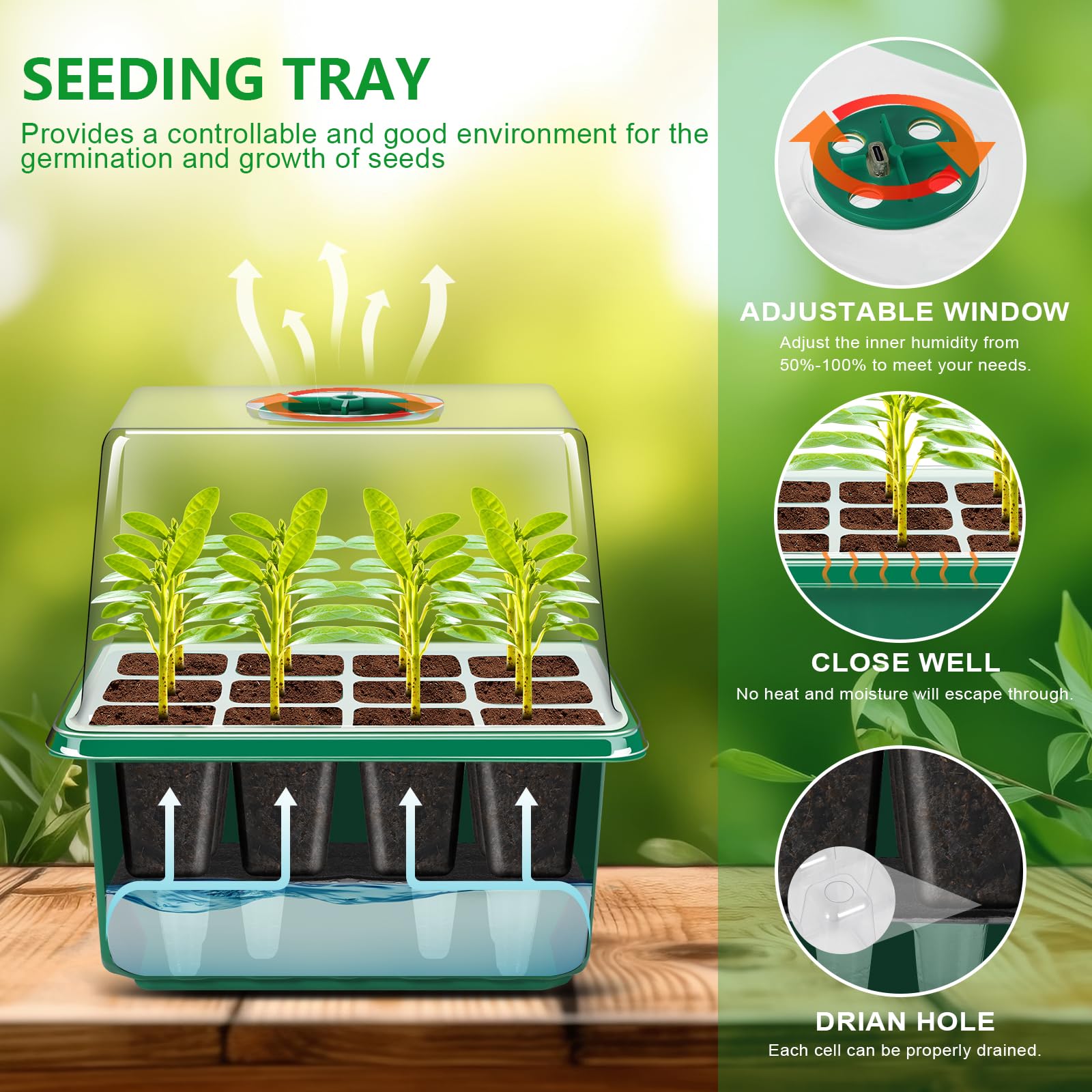YAUNGEL Vassoio Germinazione, 6 Pezzi Autoinnaffianti Semenzaio per Piantine Mini Serra Propagatore con Luce di crescita Regolabile Luminosità & Umidità Propagatore di Semi Kit，Controllo del Tempo