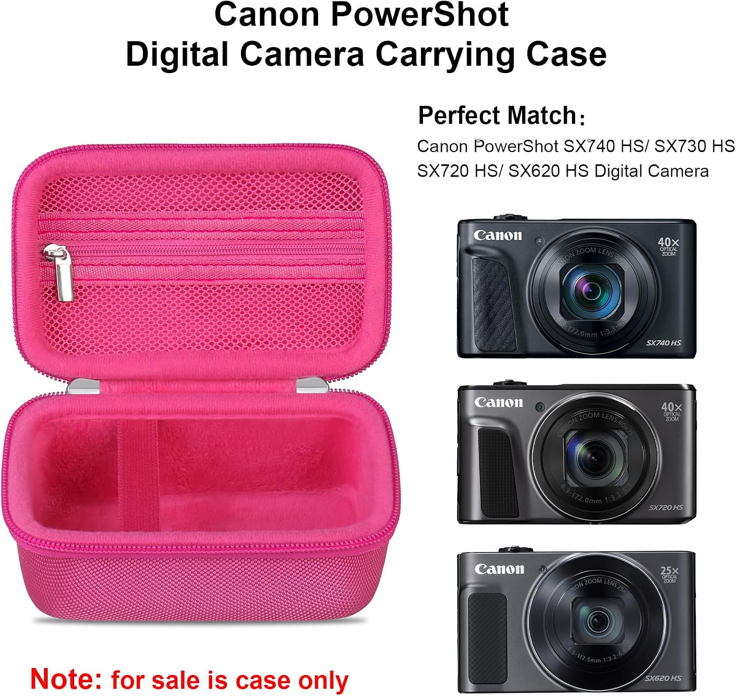 Elonbo Carrying Case for Canon PowerShot SX740/ SX730/ SX720/ SX620 Digital Camera, Canon SX740 HS 4K Video Camera Hard Travel Bag, Mesh Pocket fits Battery Cable, Raspberry image 2