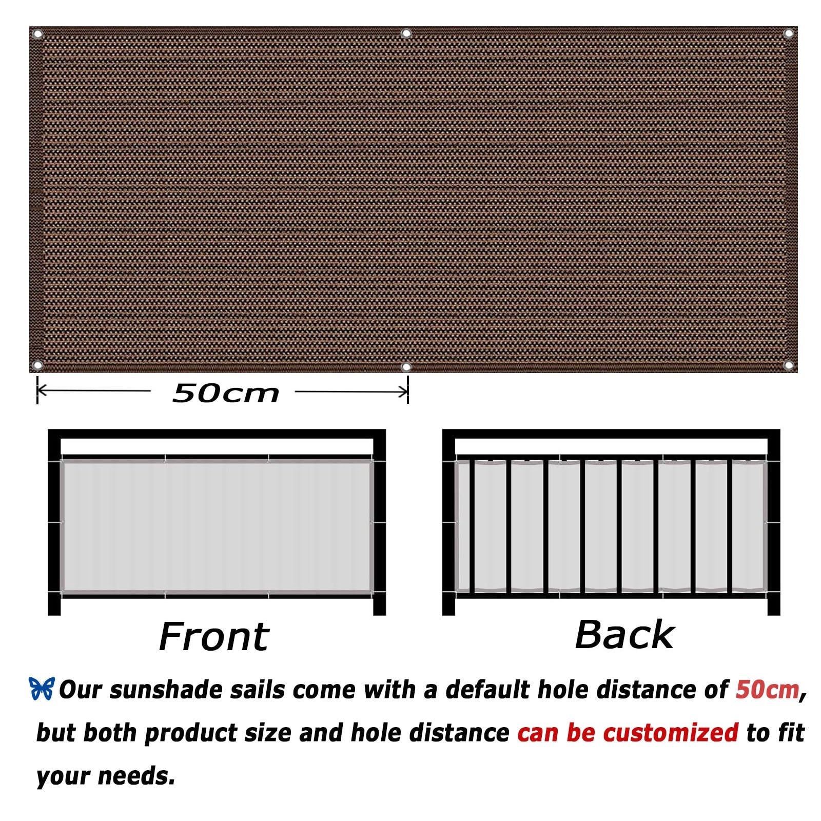 Brise-vue Occultant Pour Balcon/jardin - 70x90 Cm - HDPE Résistant - Œillets Métal - Protection Intimité Et UV - Marron