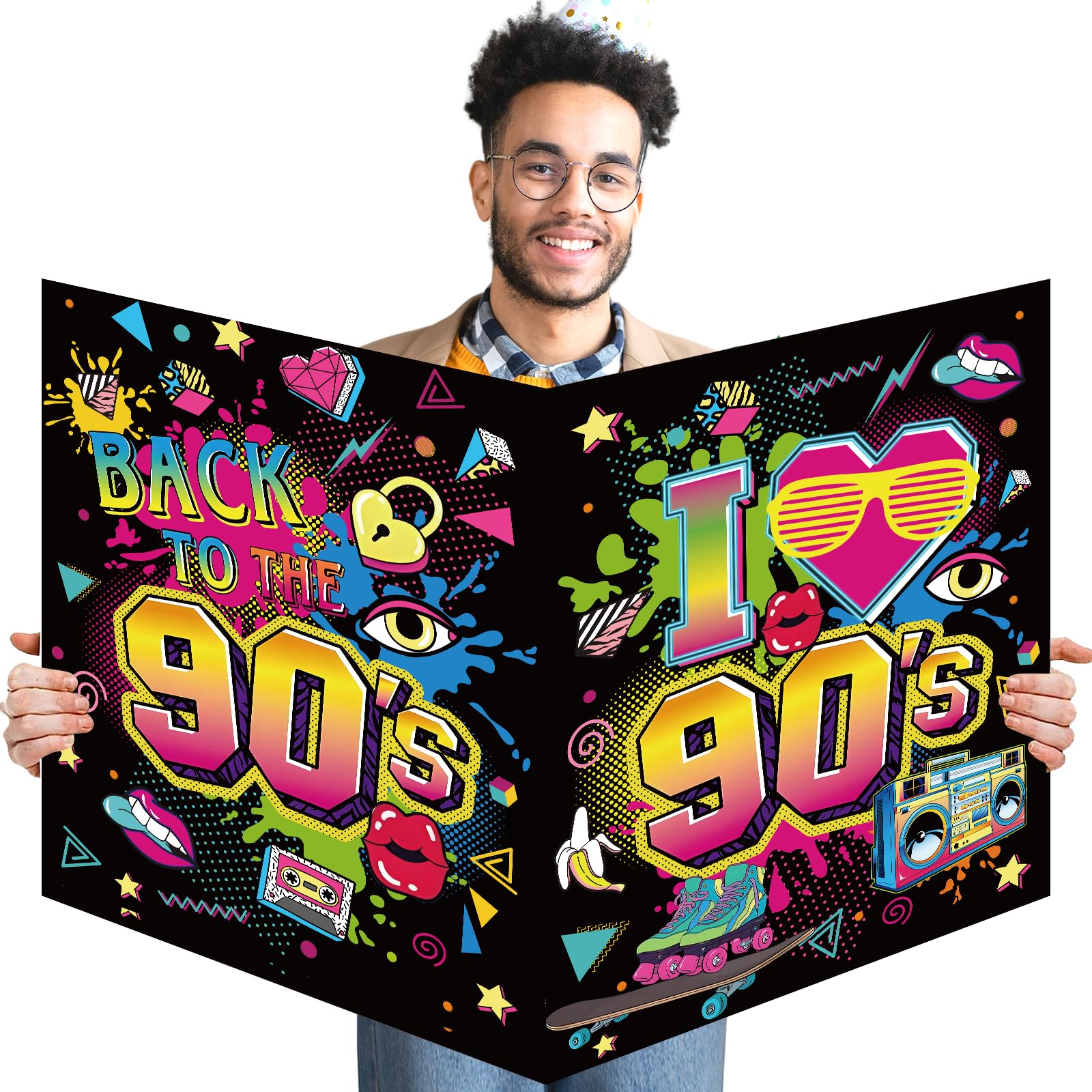90’s Party Decorations Back to The 90's Theme Greeting Cards I Love 90’s Guest Book Signature Board Disco Hip Hop Party Decorations Neon 1990s