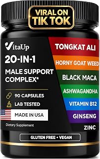 Mens Supplement 20 in 1 - Male Supplements with Tongkat Ali, Black Maca Root for Men, Zinc, Vitamin B12, Astragalus for Normal Energy Support - 90 Vegan Caps