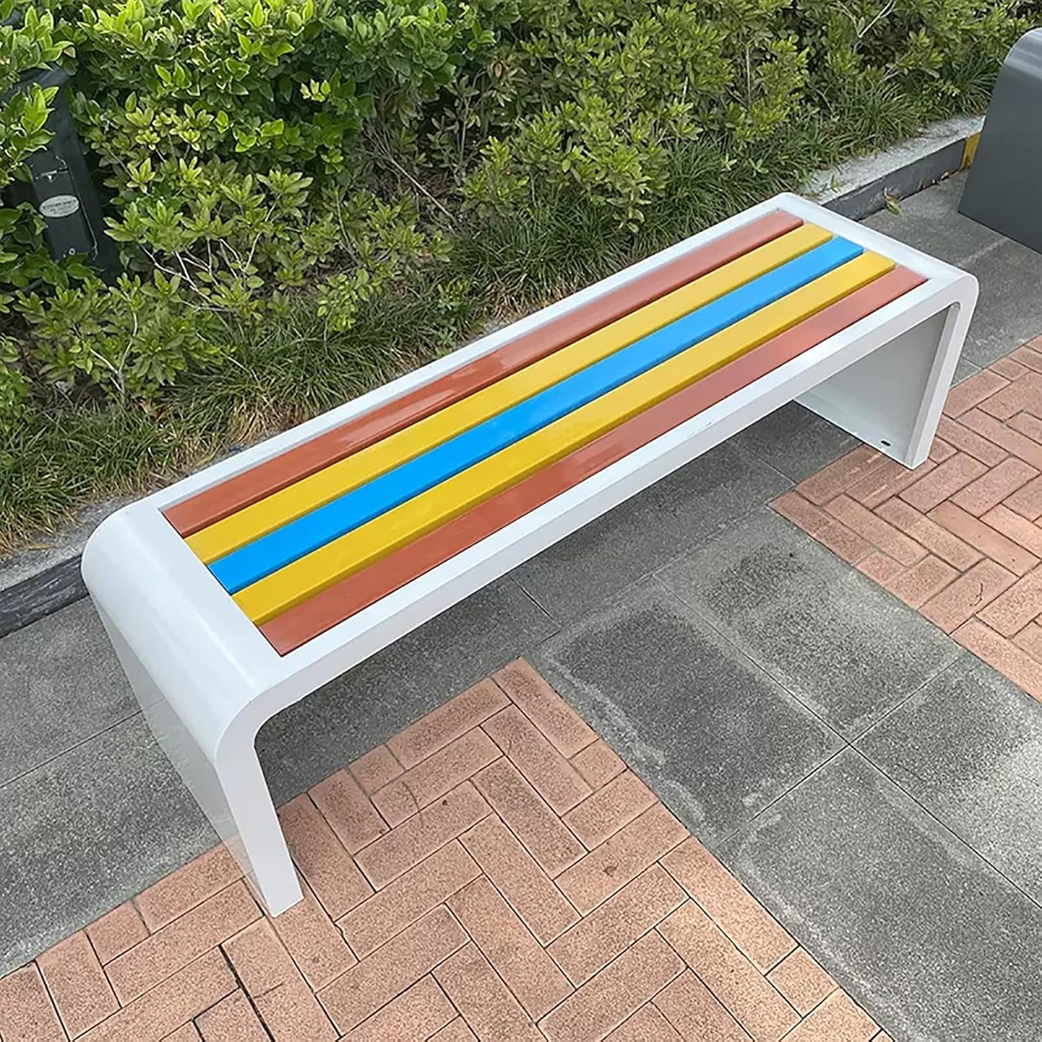 Metal Garden Bench, Outdoor Backless Bench, Steel Park Bench, Patio Seat Furniture, Bench Chair, Weather-Resistant, 2 to 3 Seater, for Yard, Front Porch, Path, Lawn, Backyard (Color : Whit