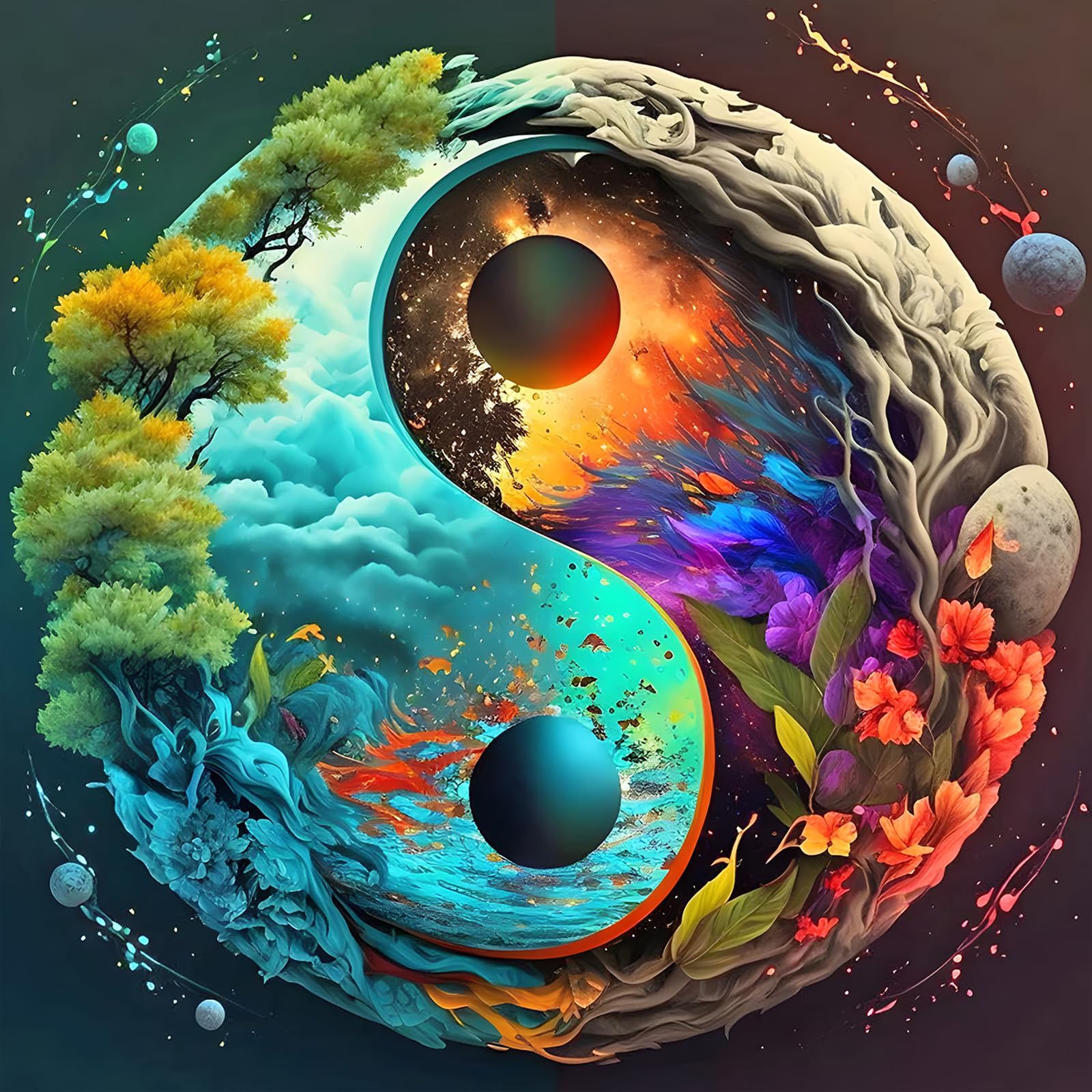 Kit Peinture Diamant DAERLE Yin Yang | 5D Arbre De Vie 30x30cm | DIY Déco Maison Adultes Débutants