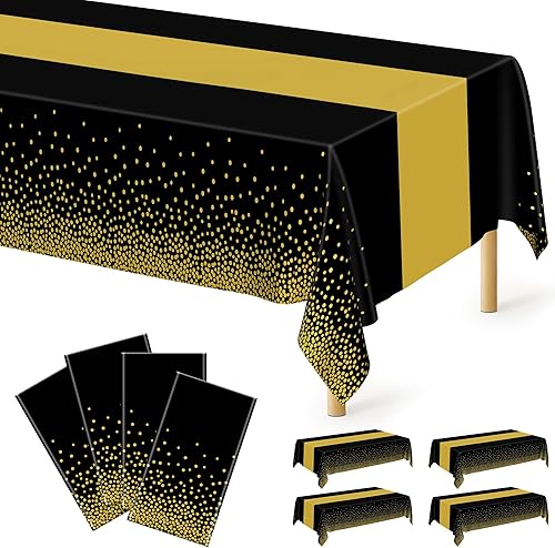 Miniatura 41 de Paquete de 4 manteles desechables de plástico para fiestas, 54" x 108" manteles rectangulares blancos y dorados, mantel impermeable para mesas Punto