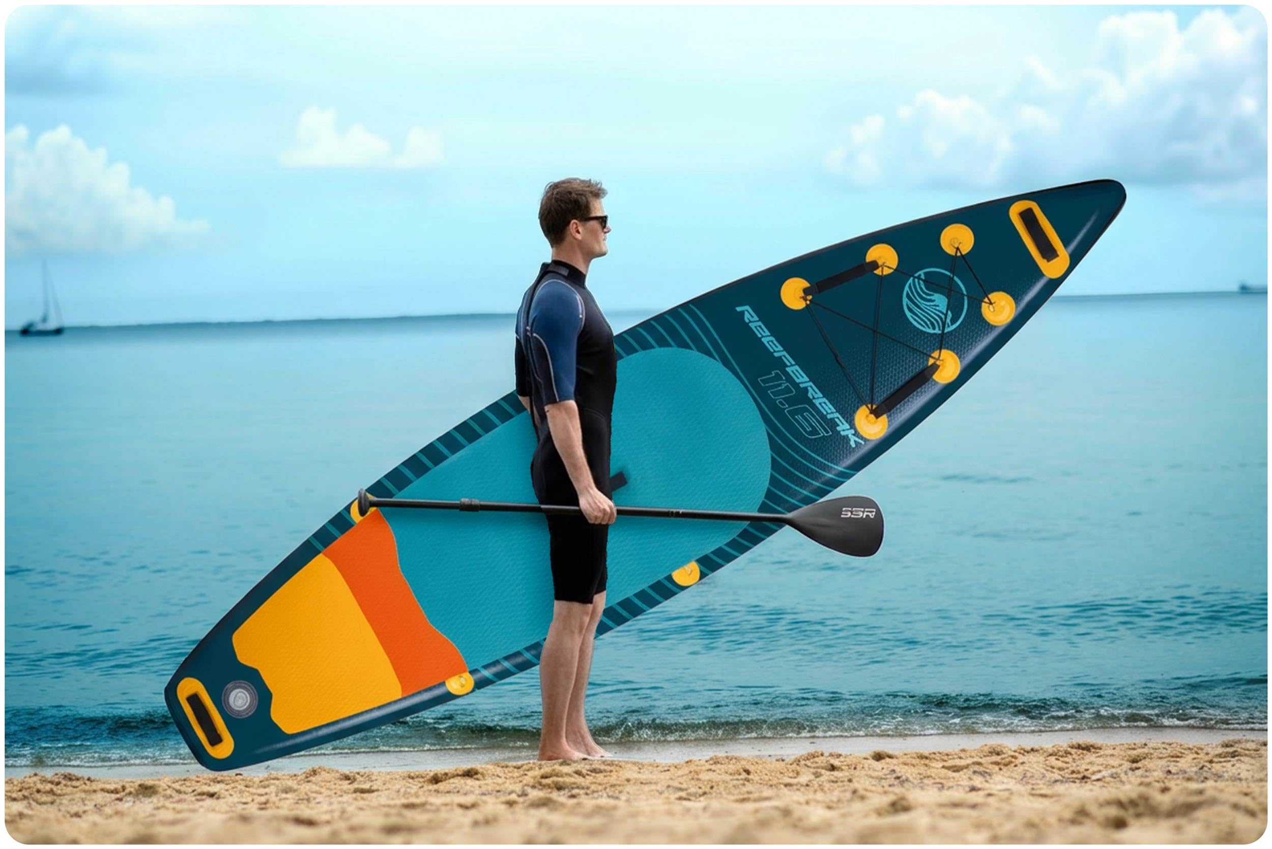 Neo-Sport Stand Up Paddling Board Reefbreak 11.6 - Allround SUP Board Set für Touren und Freizeit - 350 x 81 x 15 cm - bis 150 kg - mit Paddel, Pumpe, Leash und Rucksack