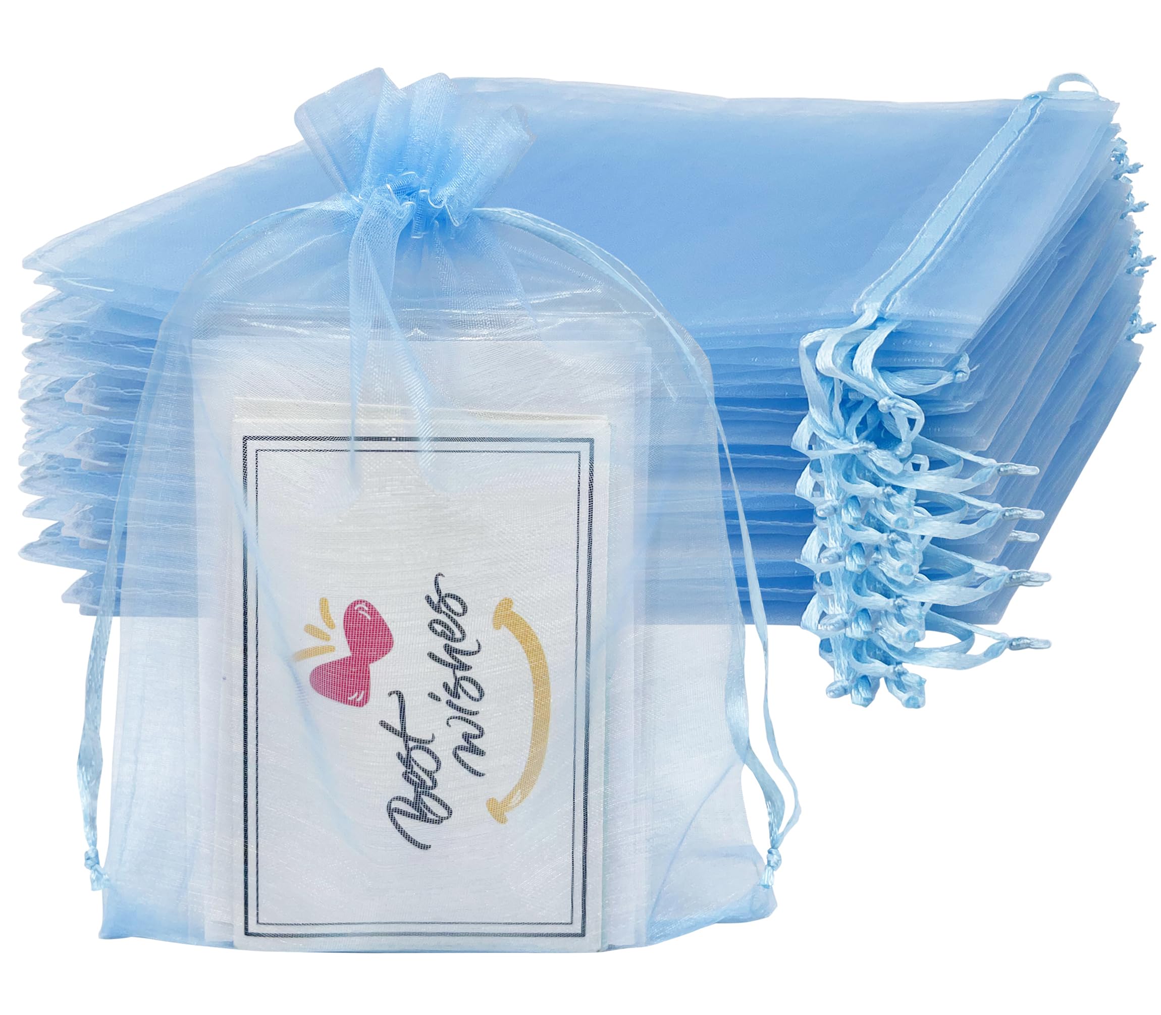 Jexila 100PCS Baby Blue Organza Bags 4''X6'' Small Mesh Bag Drawstring Jewelry Gift Bag for Baby Shower Birthday Party Favor Pouch Goodie Candy Bags