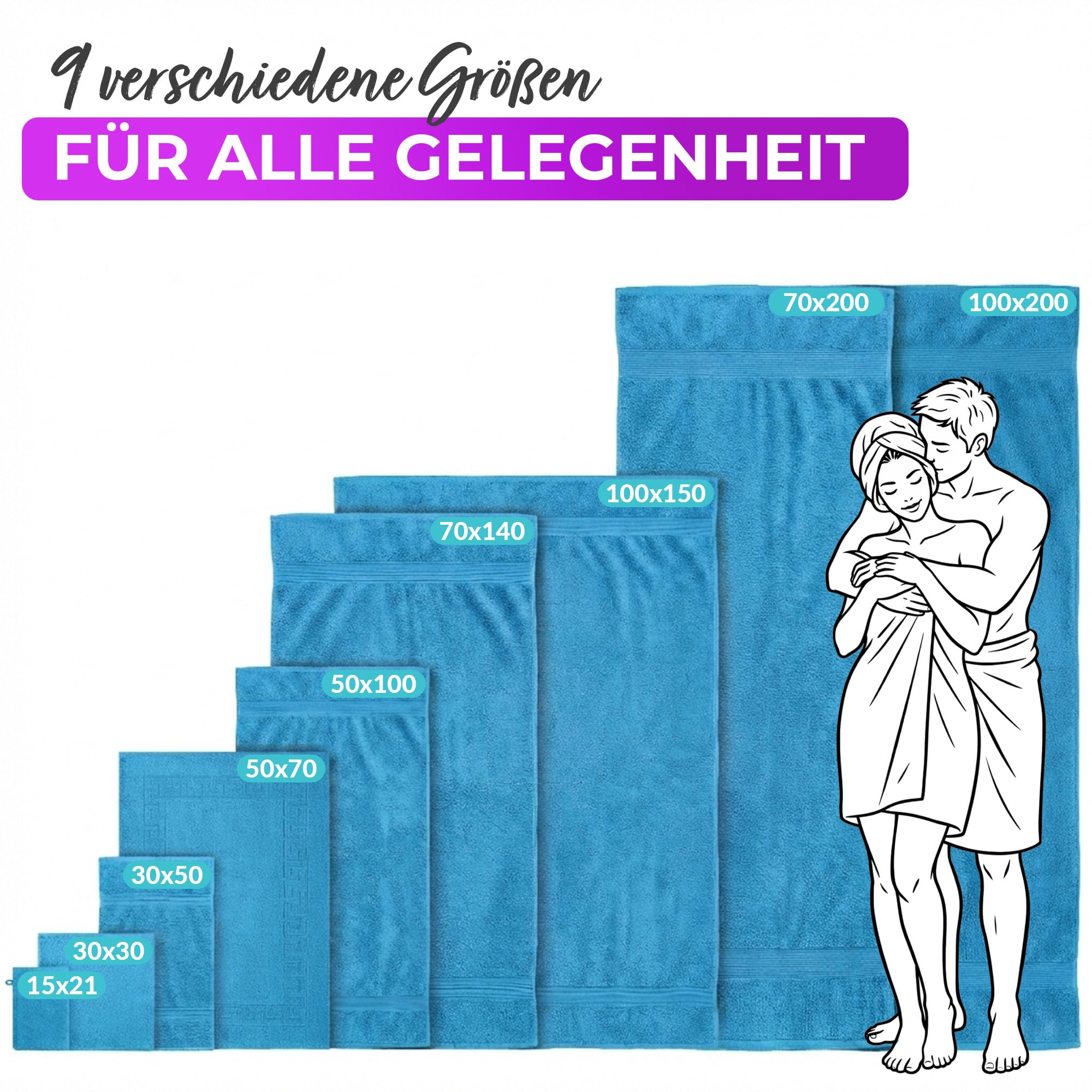 AR Line Arizona Saunatuch 100x200 cm XXL – 100% Baumwolle, 500 g/m² Frottier, extra groß, weich & saugstark, für Sauna, Strand & Wellness, in Farbe: Türkis