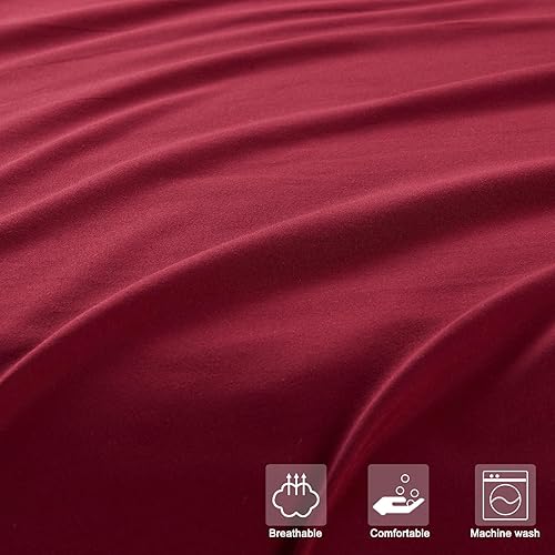 Miniatura 5 de Juego de sábanas de microfibra de tamaño matrimonial, extra suaves y profundas, con bolsillos profundos de lujo, color borgoña, transpirables y