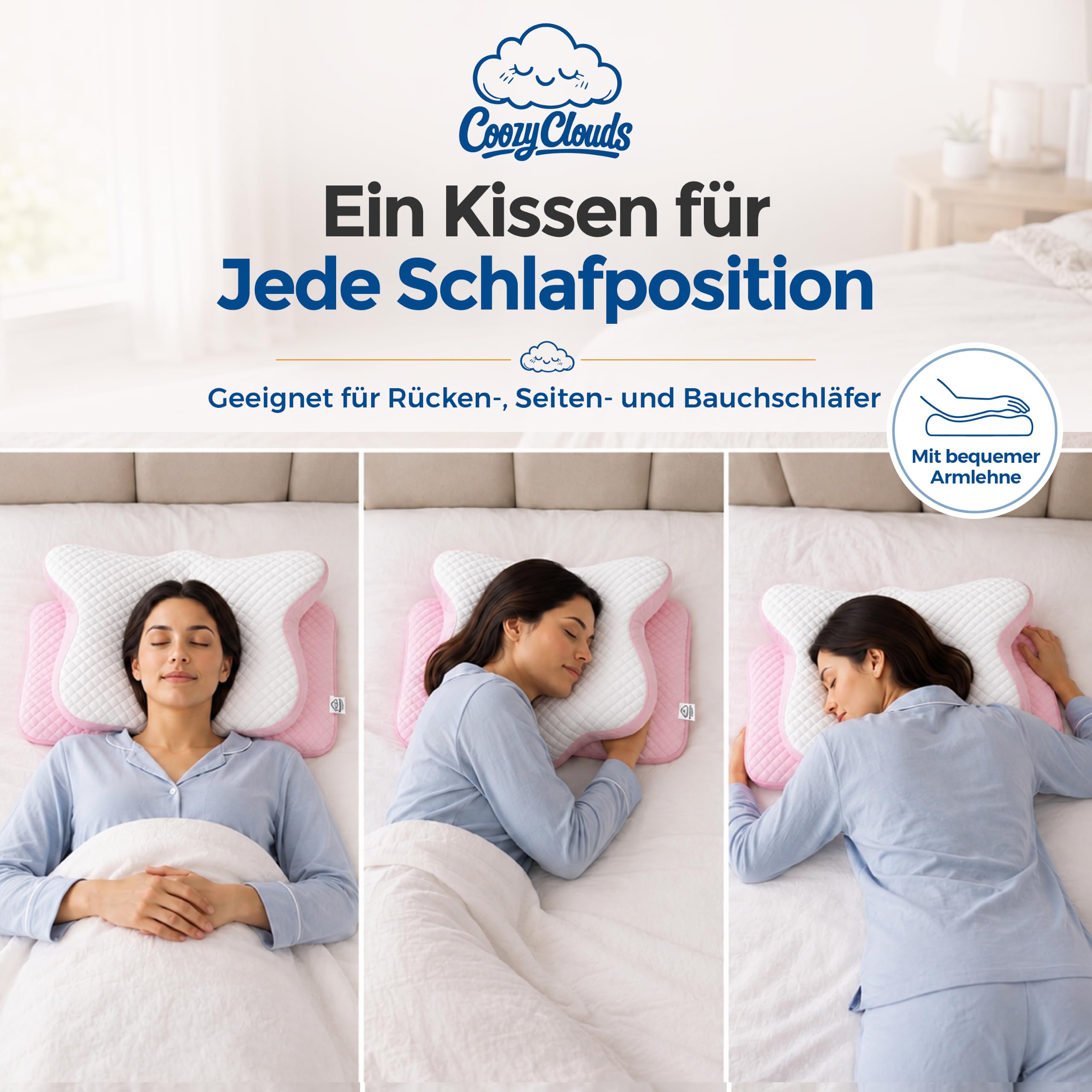 Ergonomisches Memory Schaum Kopfkissen Nackenstützkissen Seitenschläferkissen Kühlend Rosa