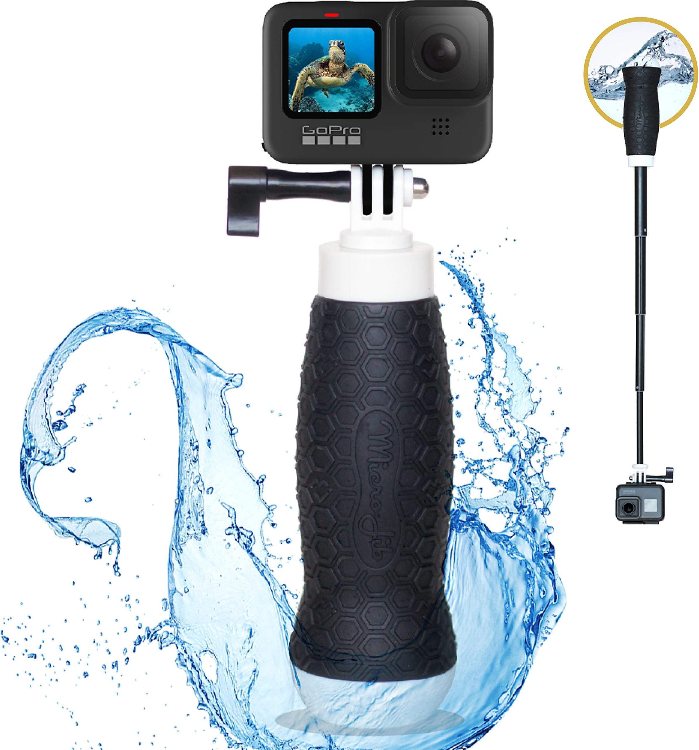 Extendable GoPro Floating Hand Grip + Waterproof Camera Pole Mount 6.5-23" (for Hero 10, 9, 8, 7, 6, 5, Session and MAX) | Flow by MicroJib