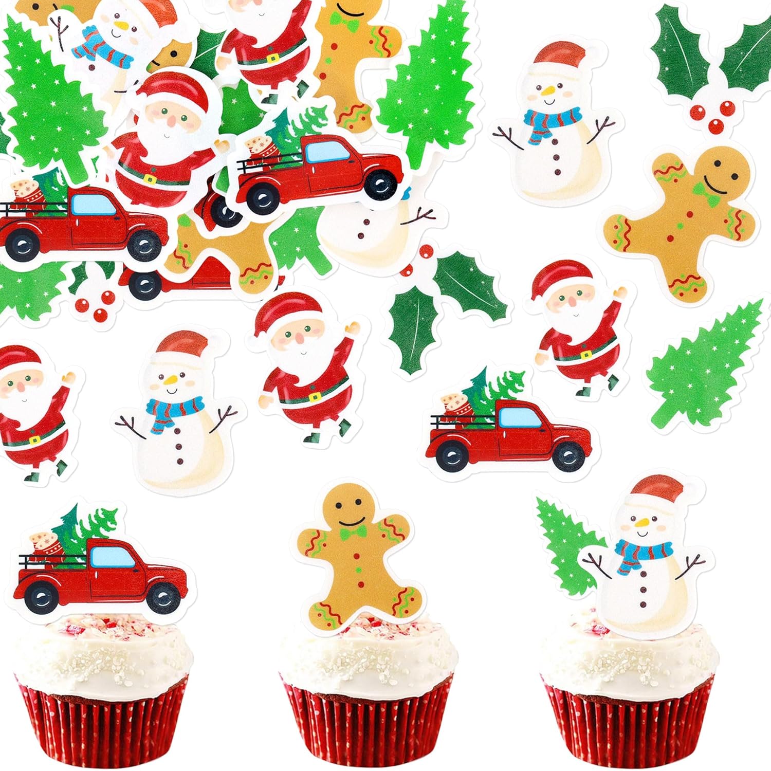 Amazon.com: Cyodoos 42PCS Edible Christmas Cupcake Toppers - Wafer ...