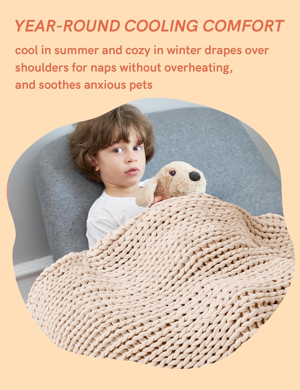 YnM Cooling Weighted Blanket, 100% Cotton Handmade Chunky Knitted Blanket, Weighted Lap, Breathable Heavy Blankets, Machine Washable Throw for Sleep or Home Decor (Cream, 50x60 Inch, 10lbs)