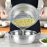 Vista 2 de Stainless Steel Colander for Kitchen, 2.5QT Rice Washer Strainer with Mixing Bowl, Colander Bowl Set with Microporous for Washing Rice, Pasta