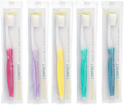Nimbus Extra Soft Toothbrushes Compact Size Head Periodontist Design Tapered Bristles for Sensitive Teeth and Receding Gums, Individually Wrapped Plaque Remover Toothbrush 5 Pack, Colors May Vary