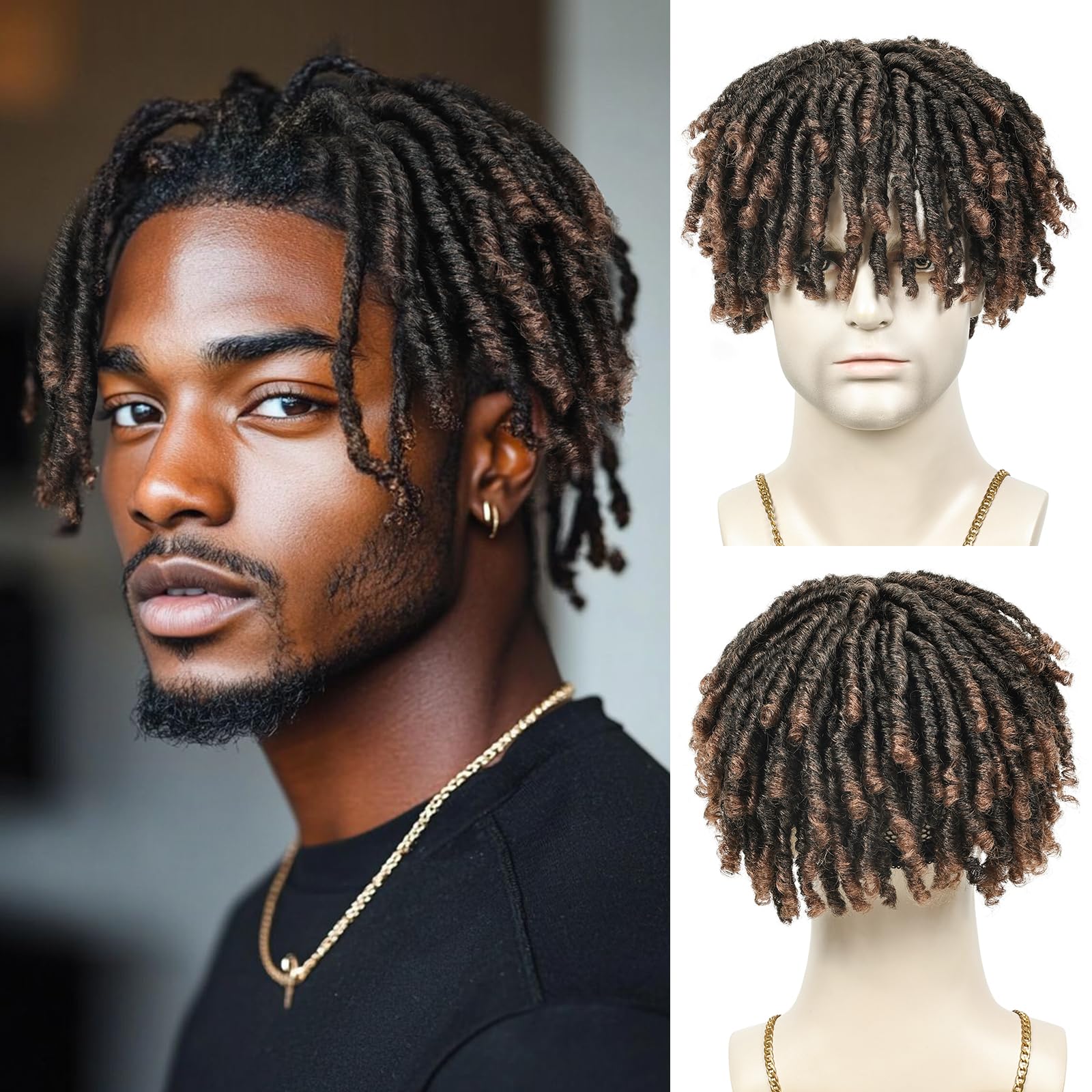 BECUS Dreadlock Toupee Hairpiece for Black Men Short Afro Fake Dreads Topper - Image 3