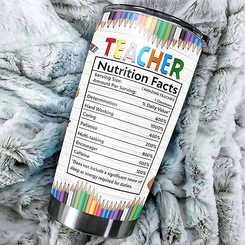 Miniatura 5 de Dorris Vaso personalizado con datos nutricionales de la vida del profesor con tapa, regalos de regreso a clases para profesores de parte de