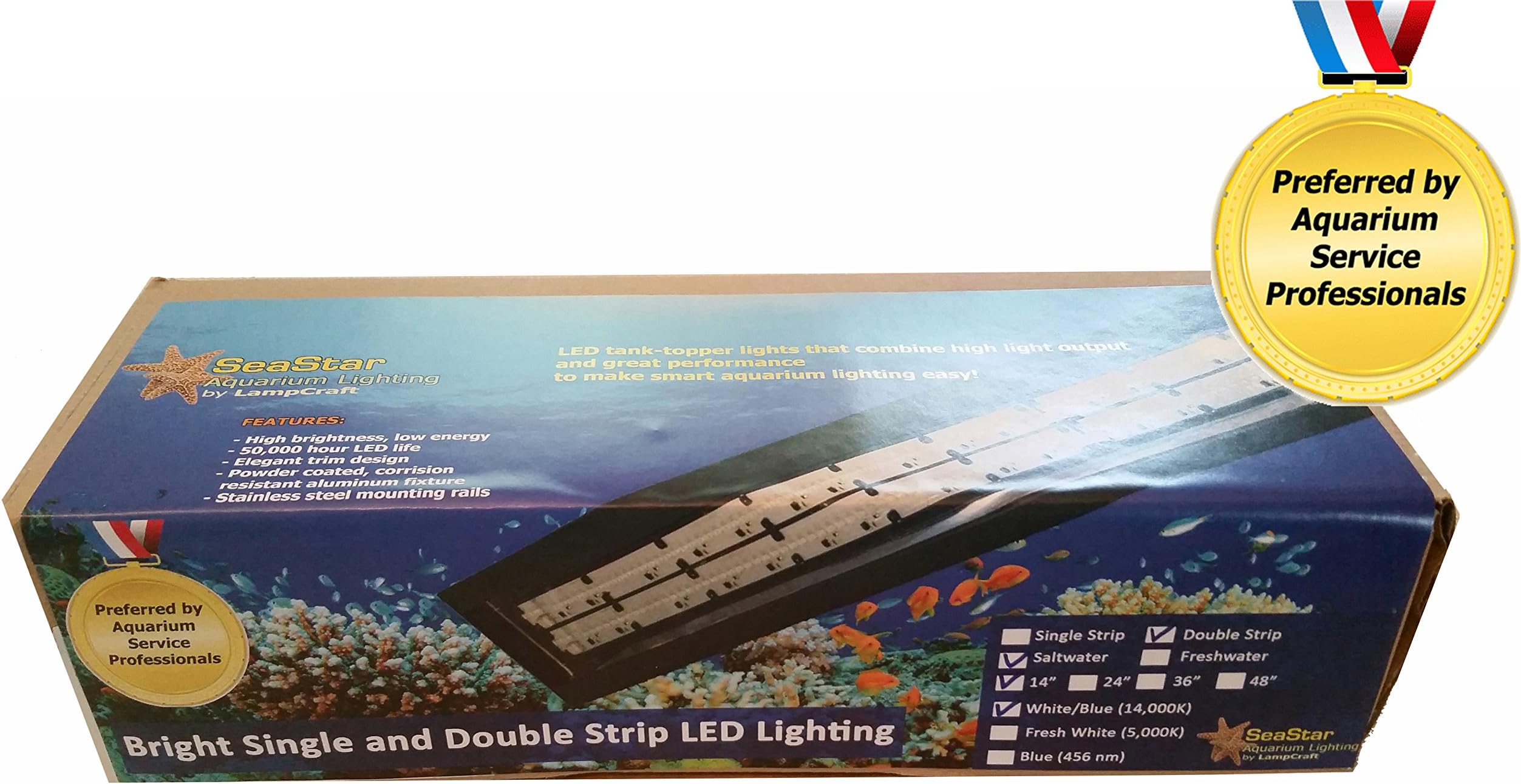 Seastar Lighting 36" Single Strip LED Aquarium Light, Large, White/Actinic Blue Mix