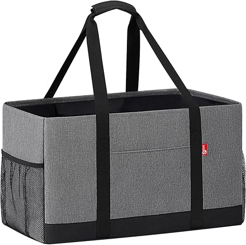 Miniatura 1 de RVSNQ Bolsa de mano extra grande, bolsas de comestibles plegables reutilizables, bolsa plegable con marco de alambre de metal y tablero inferior