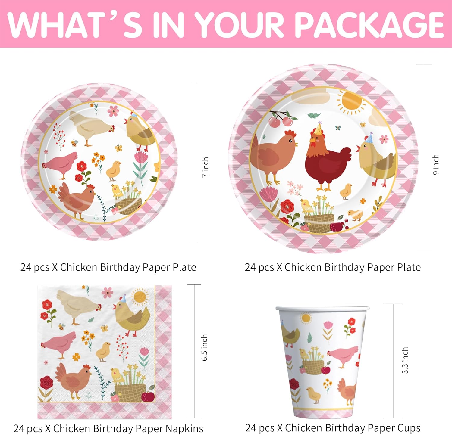 Chicken Party Decorations Tableware for Birthday Baby Shower, Farm Animal Barnyard Little Chick Birthday Party Supplies, Plate, Cup, Napkin, Straws, Disposable Cutlery, Tablecloth, 24 Guests image 2 of 7 B0F487KX7D