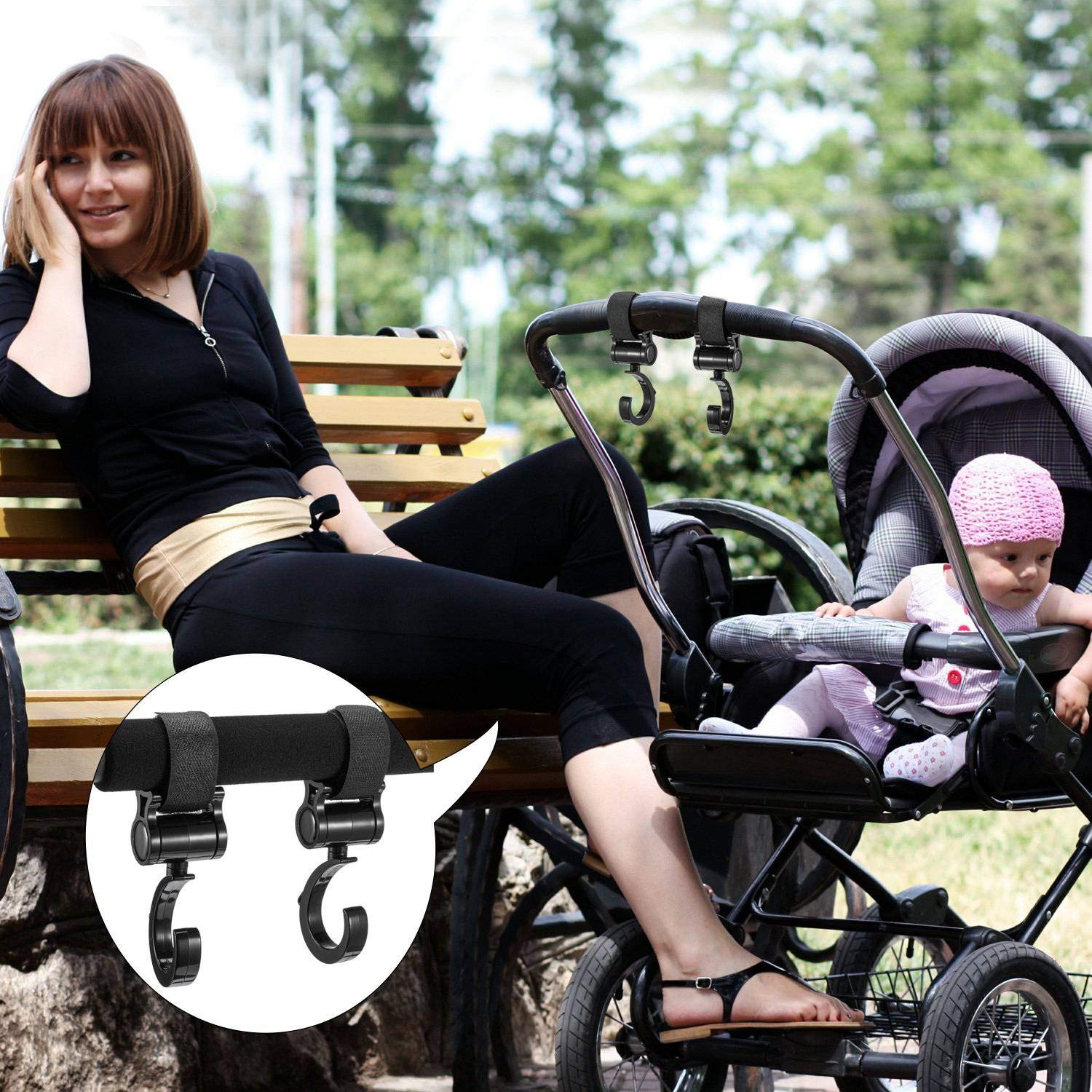 Baby Stroller Hooks 4 Pack for Toys, Stroller Hook Universal Diaper Bag Hook for Stroller 360° Rotation Large Stroller Hooks for Shopping Strong Load-Bearing Until 33 LB Car Back Seat Hooks : Baby