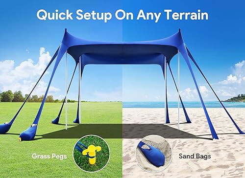 Miniatura 6 de Osoeri Beach Tent, Camping Sun Shelter UPF50+ with 8 Sandbags, Sand Shovels, Ground Pegs & Stability Poles, Outdoor Shade Beach Canopy for Camping