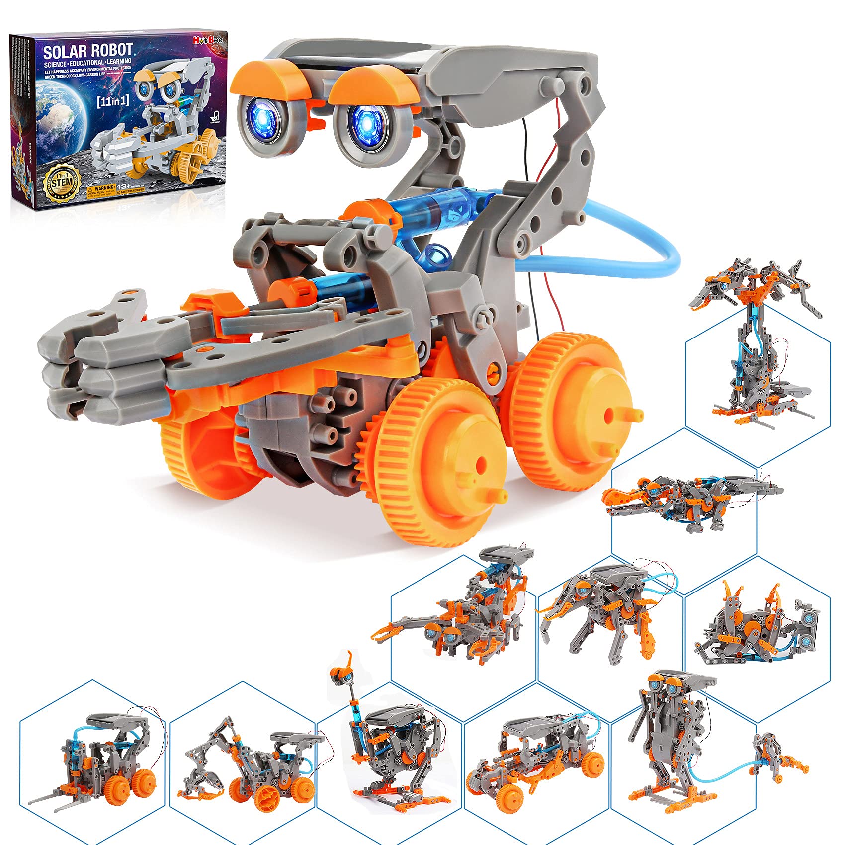 Hot Bee 11-in-1 Solar Robot Kit, Science Kits for Kids Ages 8-12, Learning Education Toys for 8 9 10 11 12 13 Year Old Boys, Christmas Birthday Gifts for Kids