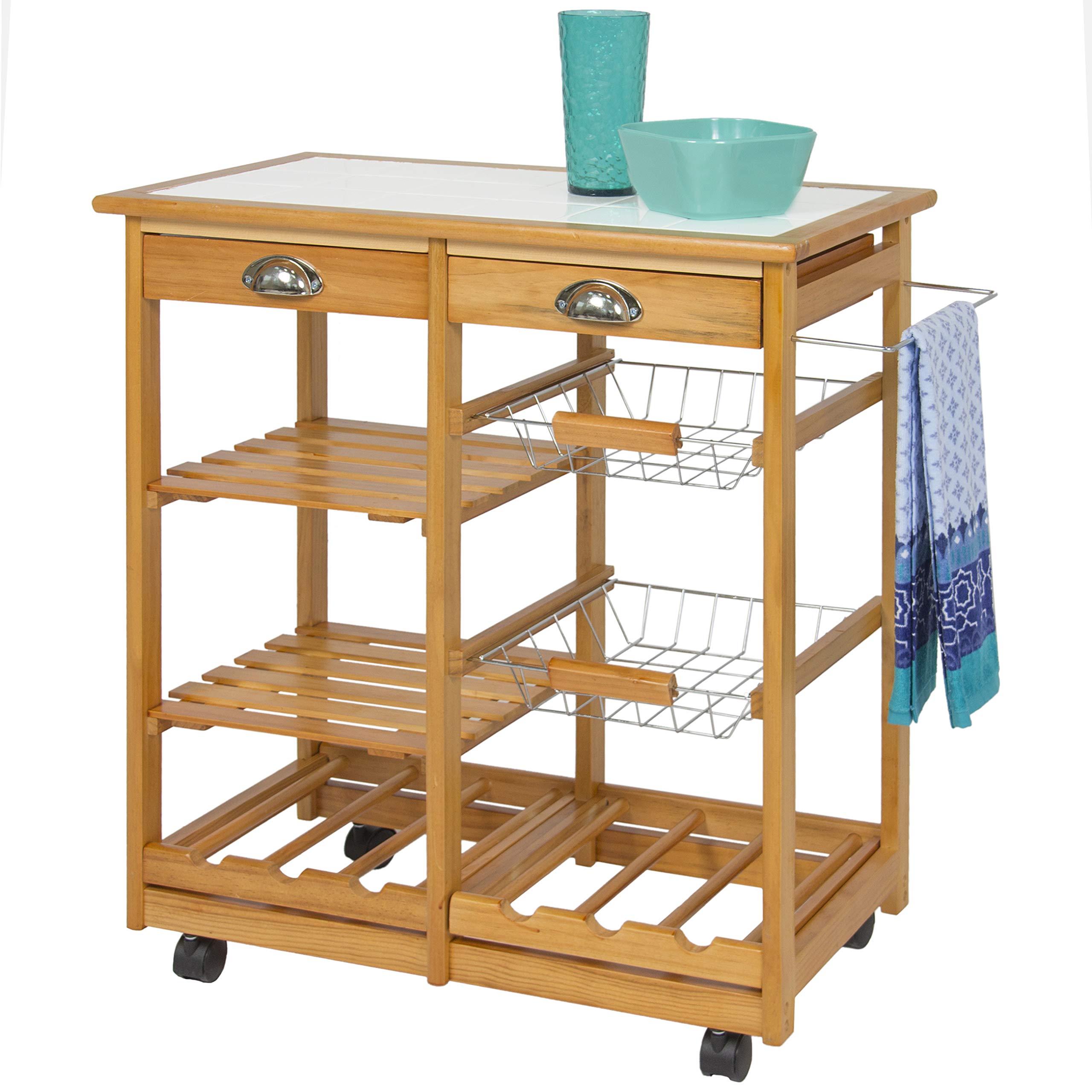 Best Choice Products Wood Kitchen Storage Cart Dining Trolley w