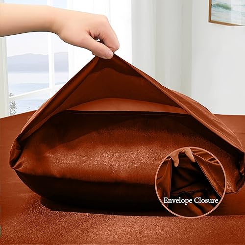 Miniatura 6 de VACVELT Juego de sábanas de satén de 4 piezas, color naranja óxido, tamaño King, juego de sábanas de satén sedoso de 15 pulgadas de profundidad de