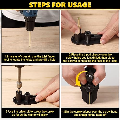 Miniatura 4 de Dreyoo Kit de reparación de suelo chirriante con 5 herramientas y 50 tornillos, elimina el chirrido del suelo, se adapta a la mayoría de suelos de