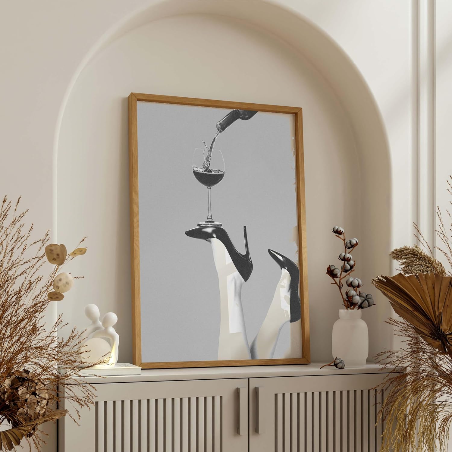 InkFlow Posters Fashion Still Life Canvas Poster - Wall Print for Modern Home Decor - Elegant High Heel Wine Glass Artwork for Bedroom Living Room Office Interior Style - 16x20 Unframed Canvas Print