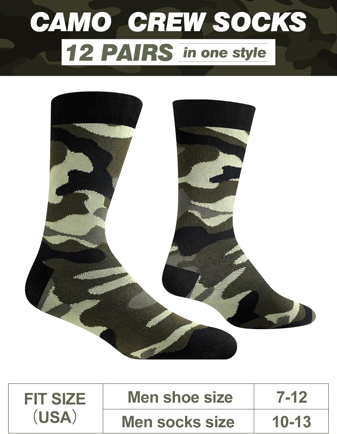 12 Pairs Camo Socks for Men Army Casual Crew Socks Military Gift Valentine Camo Lover Gifts for Husband Boyfriend - Image 4